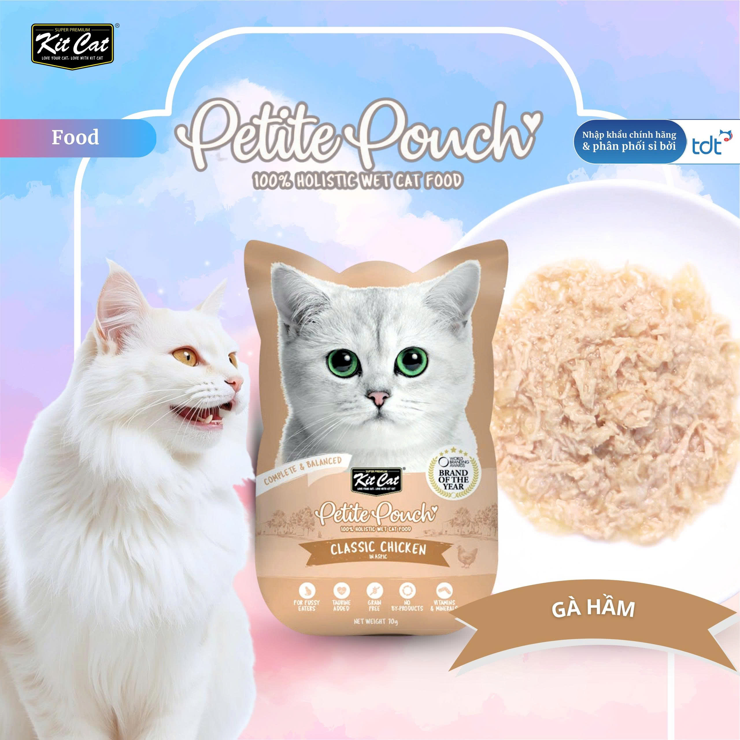 Pate Kit Cat Petite Pouch vị gà hầm 70g - Cam Nhạt