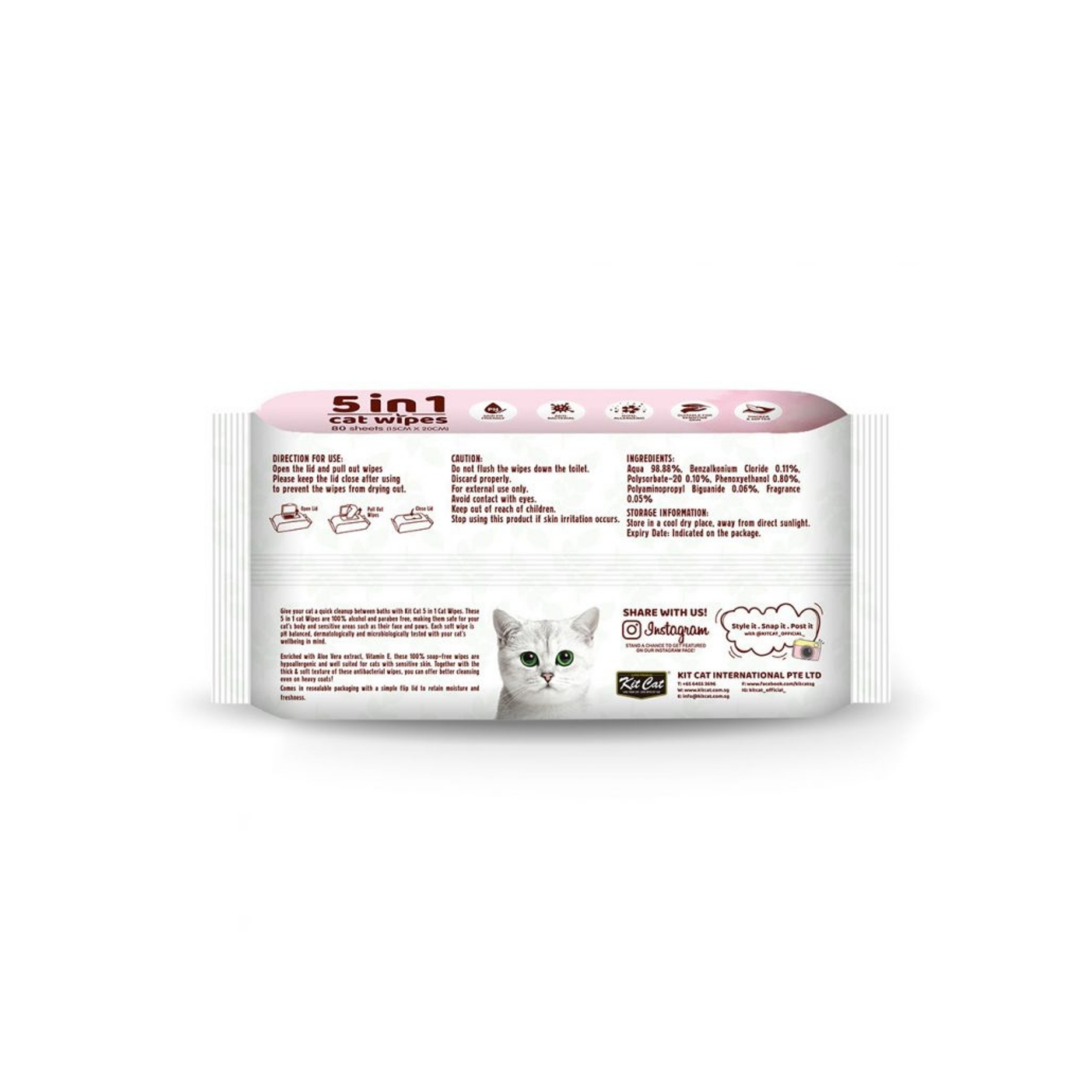 Khăn ướt kháng khuẩn cho mèo Kit Cat - Hương Nha Đam