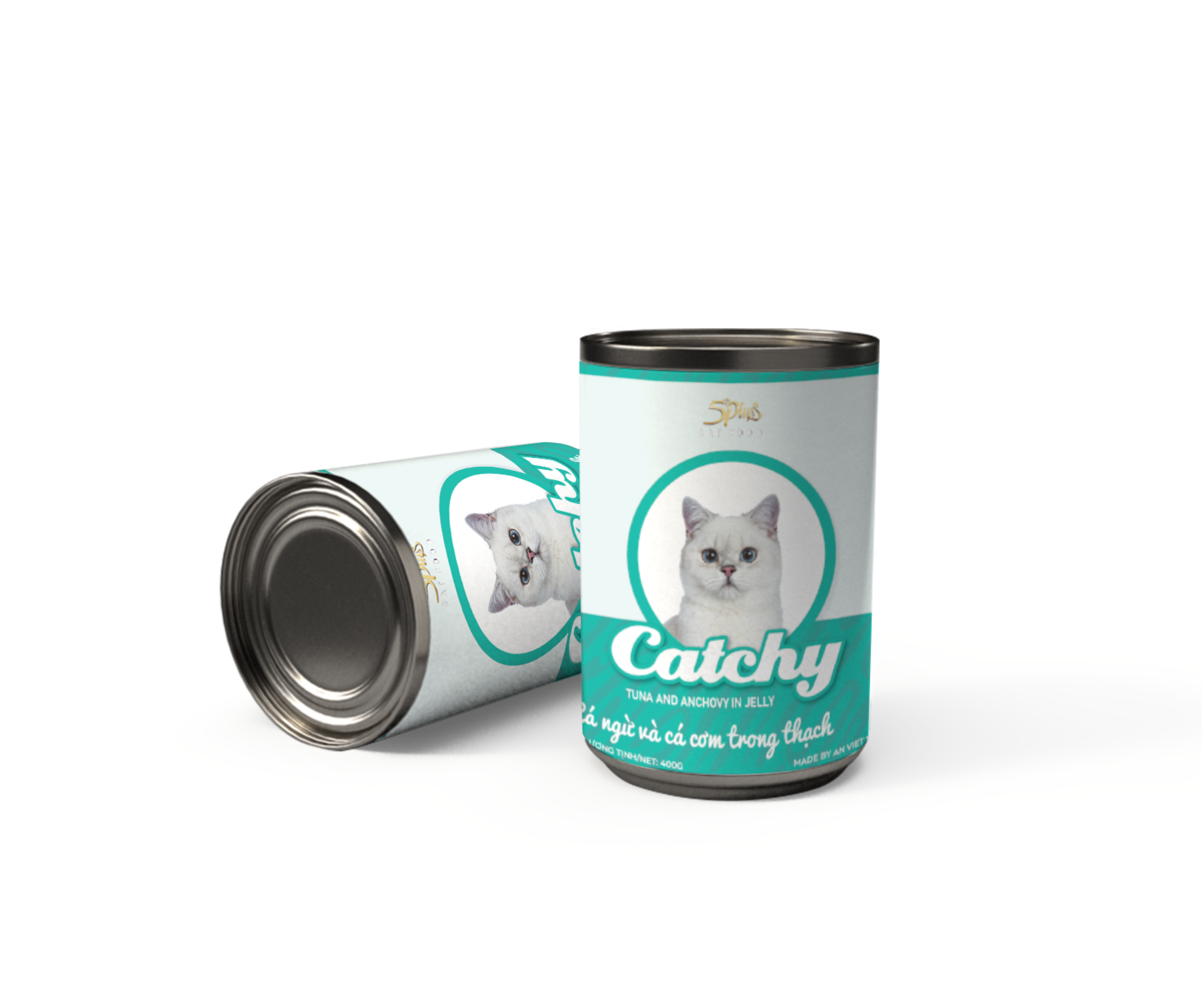 Pate cho mèo 5 Plus Catchy vị Cá ngừ và cá cơm trong thạch 400g