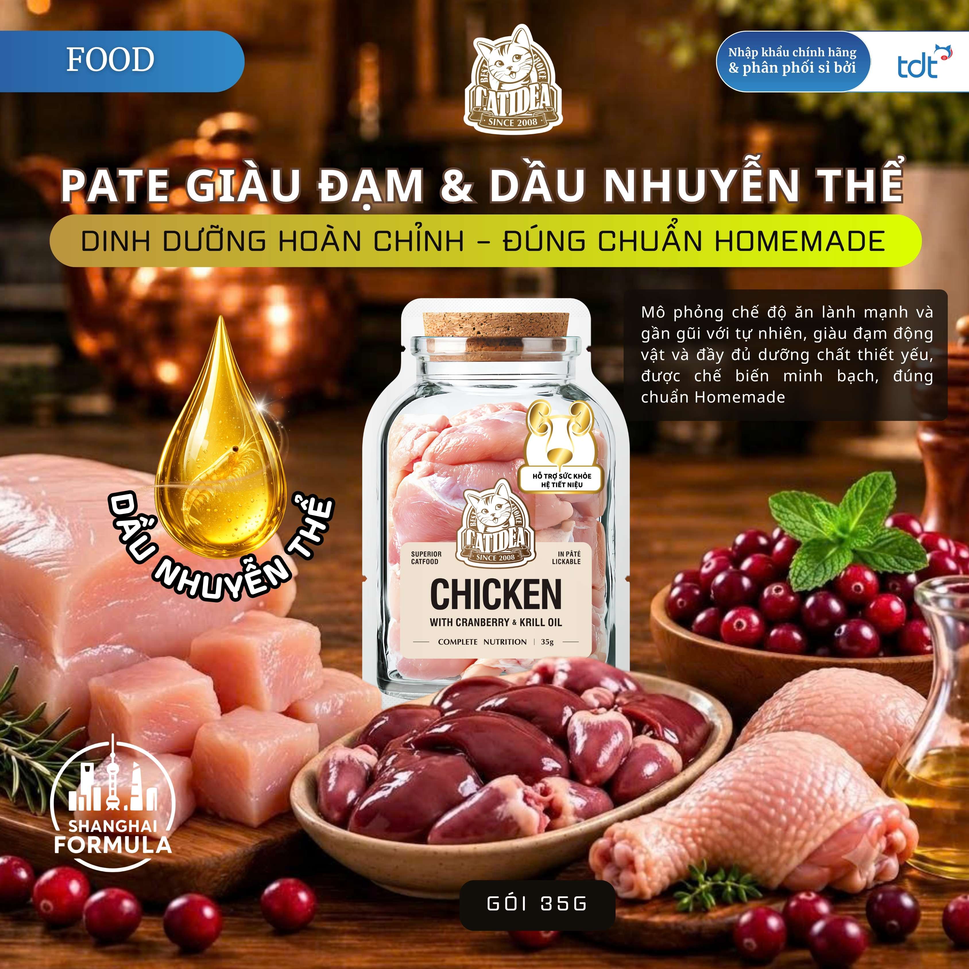 PATE GÓI CATIDEA 35G_THỊT GÀ + NAM VIỆT QUẤT + DẦU NHUYỄN THỂ