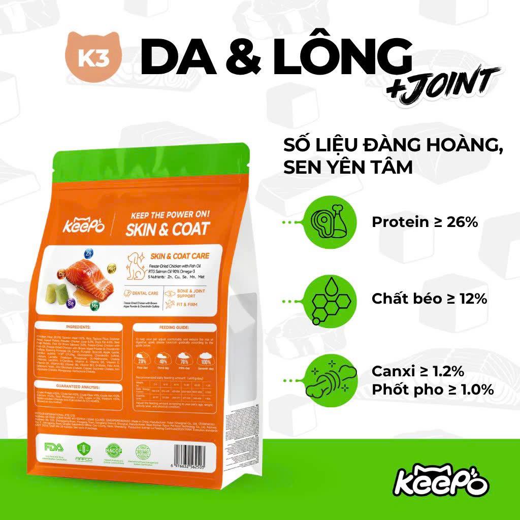 Thức ăn hạt cho chó Keepo K3 Skin & Coat (Lông & Da) 1kg