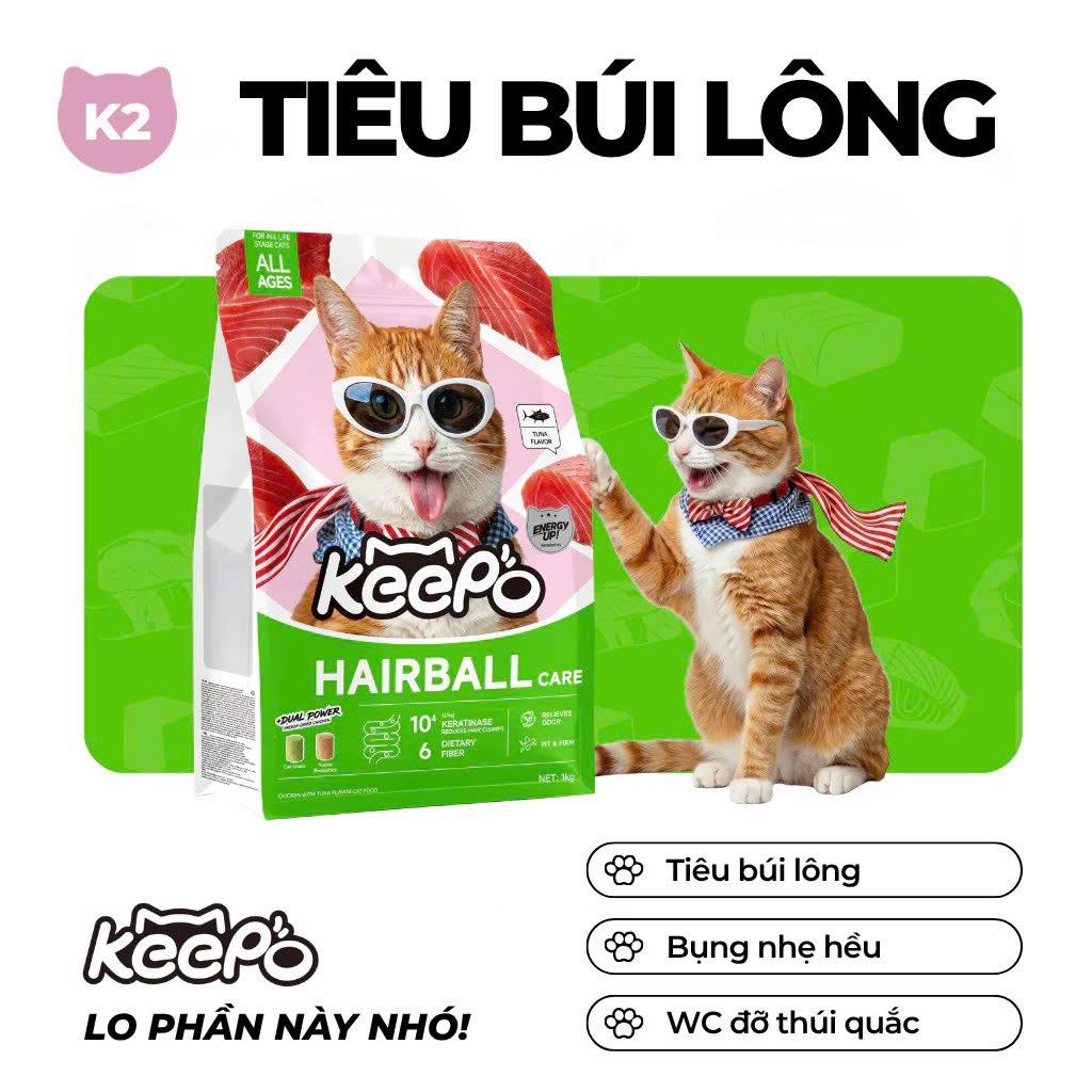 Thức ăn hạt cho mèo Keepo K2 Hairball Care (Búi Lông) 1kg