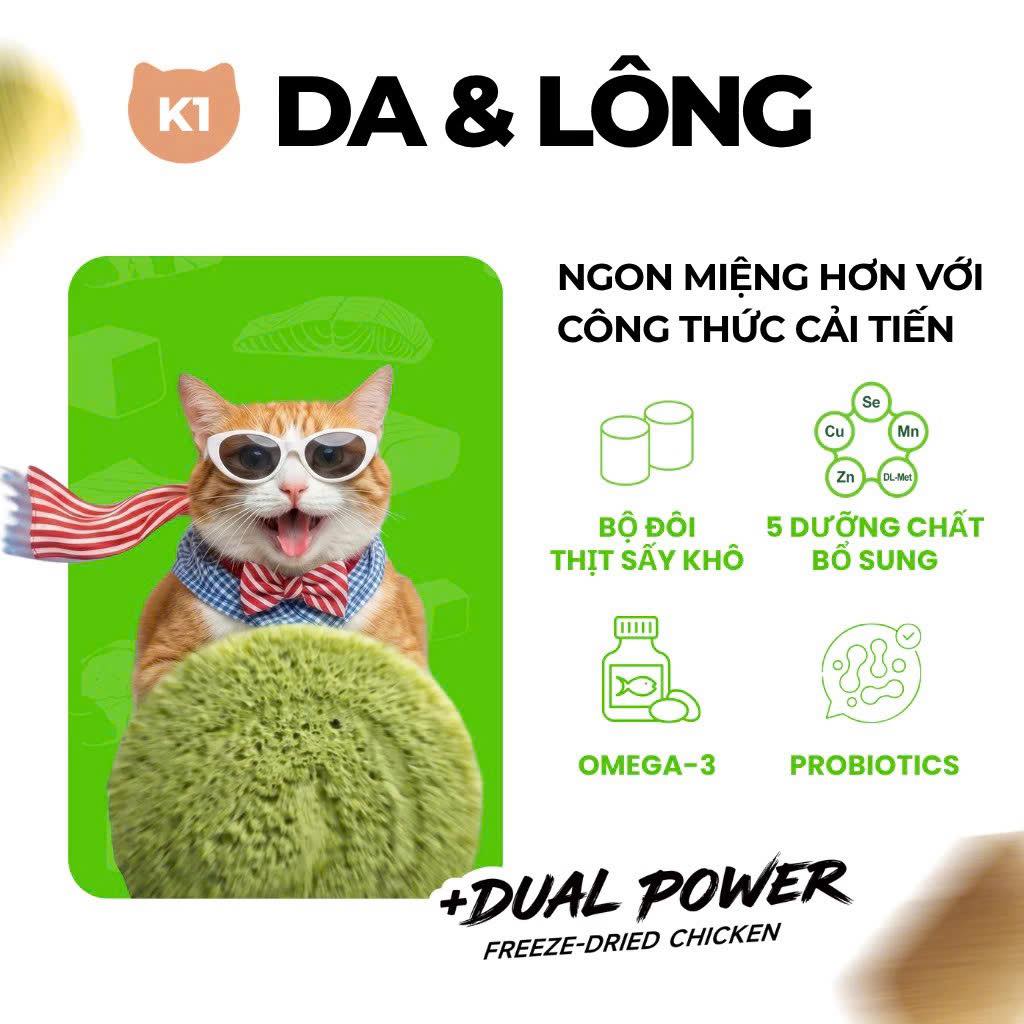 Thức ăn hạt cho mèo Keepo K1 Skin & Coat (Lông & Da) 1kg