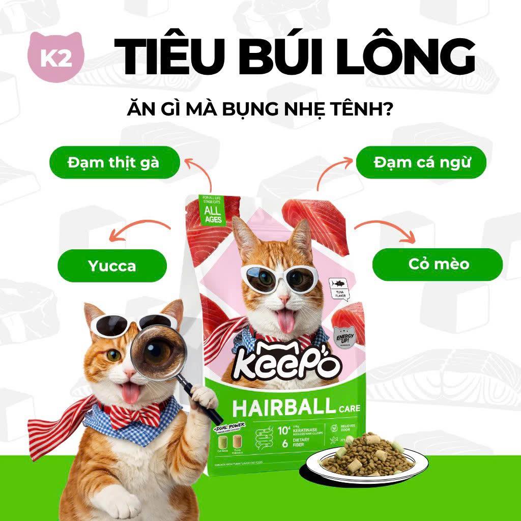 Thức ăn hạt cho mèo Keepo K2 Hairball Care (Búi Lông) 1kg