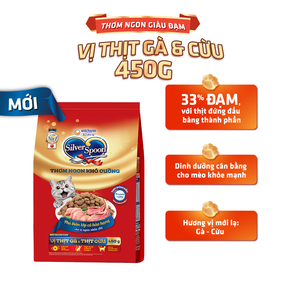 Thức ăn hạt cho mèo mọi lứa tuổi SilverSpoon vị Gà & Cừu 1kg