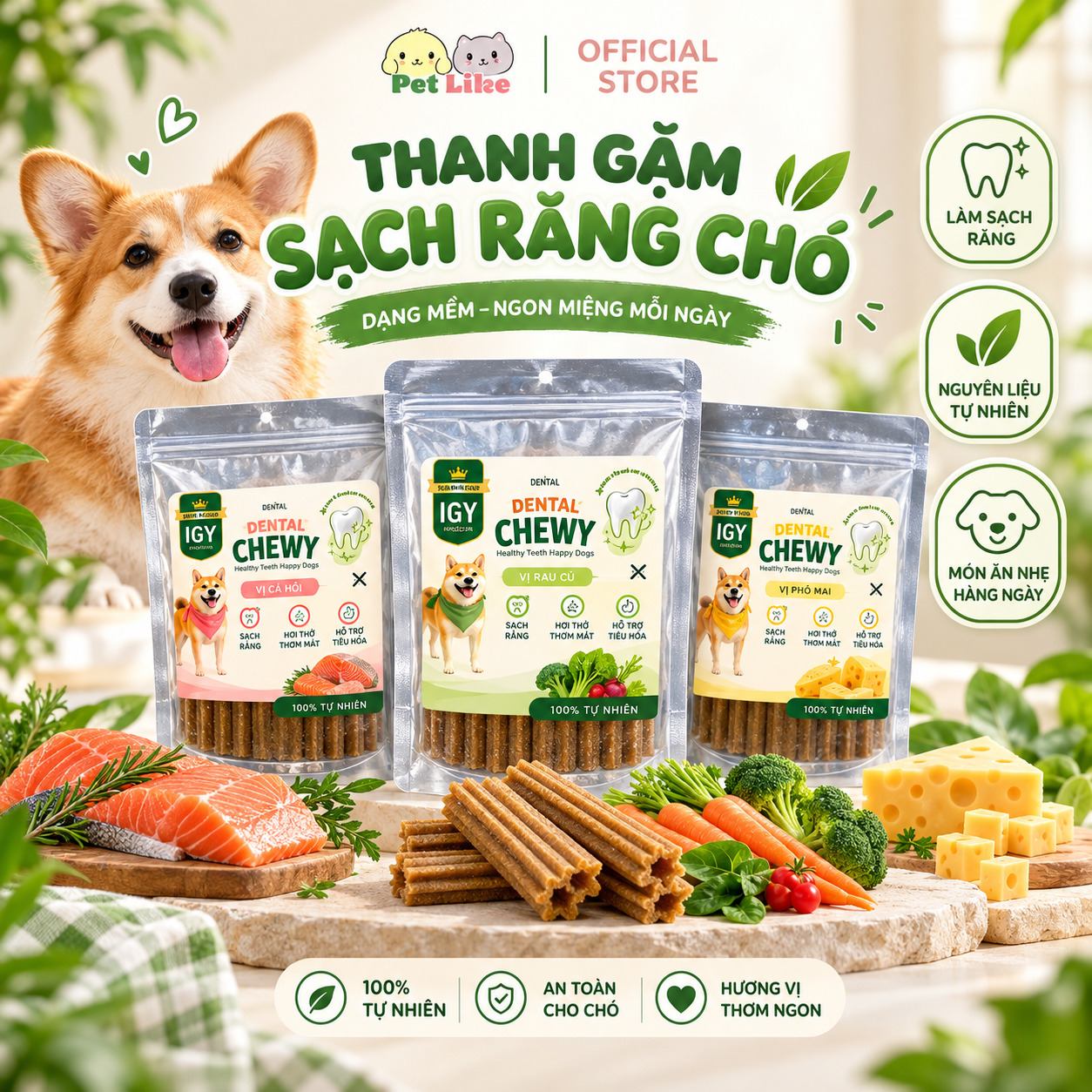 Que gặm sạch răng Dental stick Dog Like Chewy 80g