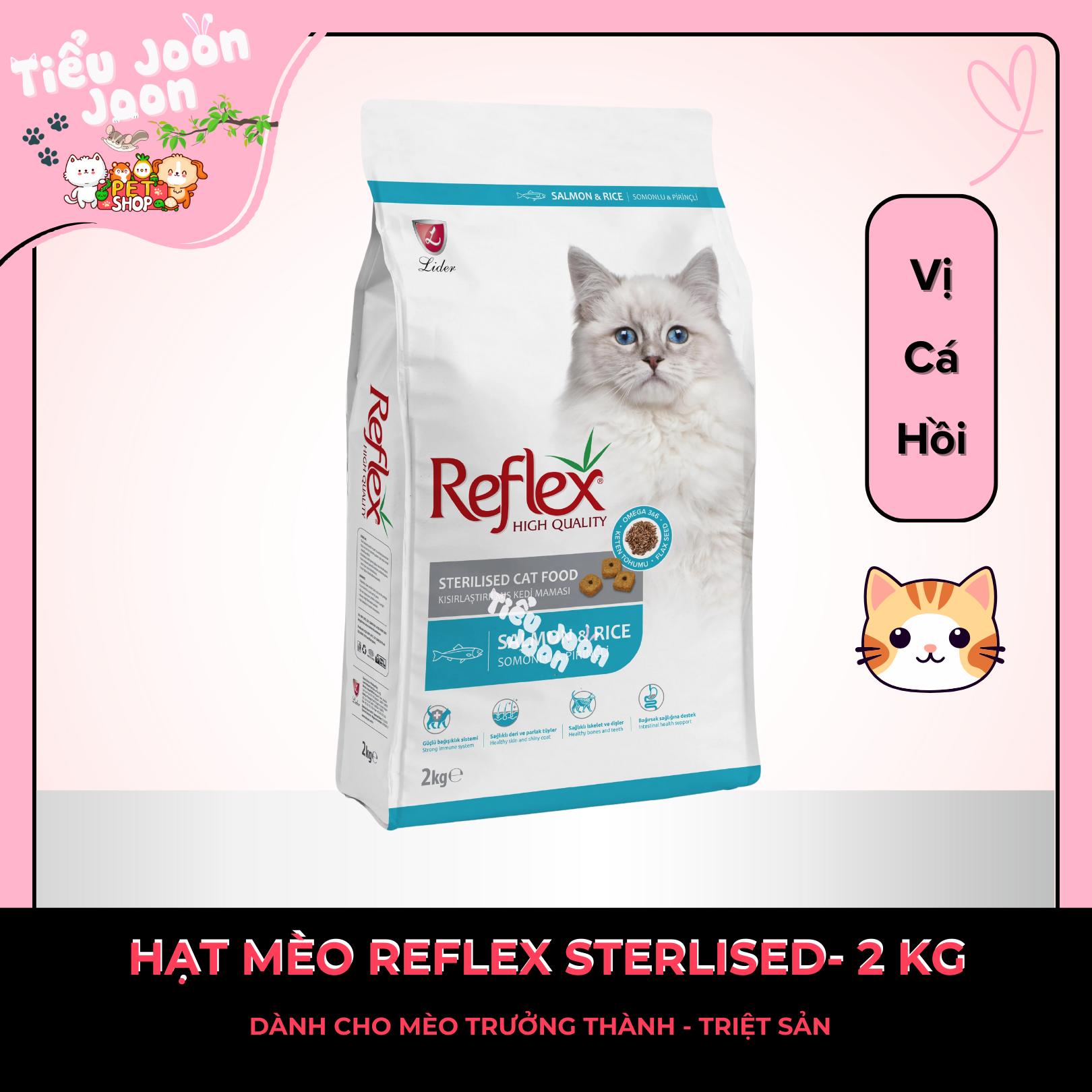 Thức ăn hạt cho mèo triệt sản REFLEX vị Cá Hồi và Gạo 2kg