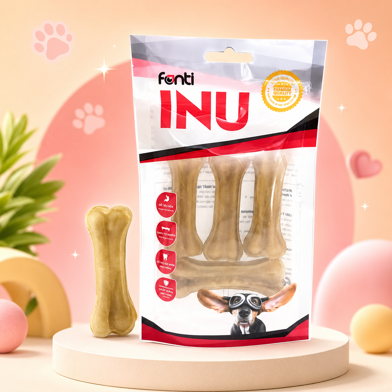 Xương ép da bò tự nhiên 3" Fonti Inu