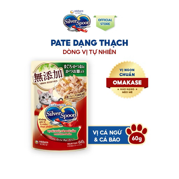 Pate mèo Silver Spoon dòng tự nhiên vị Cá Ngừ & Cá Bào 60g