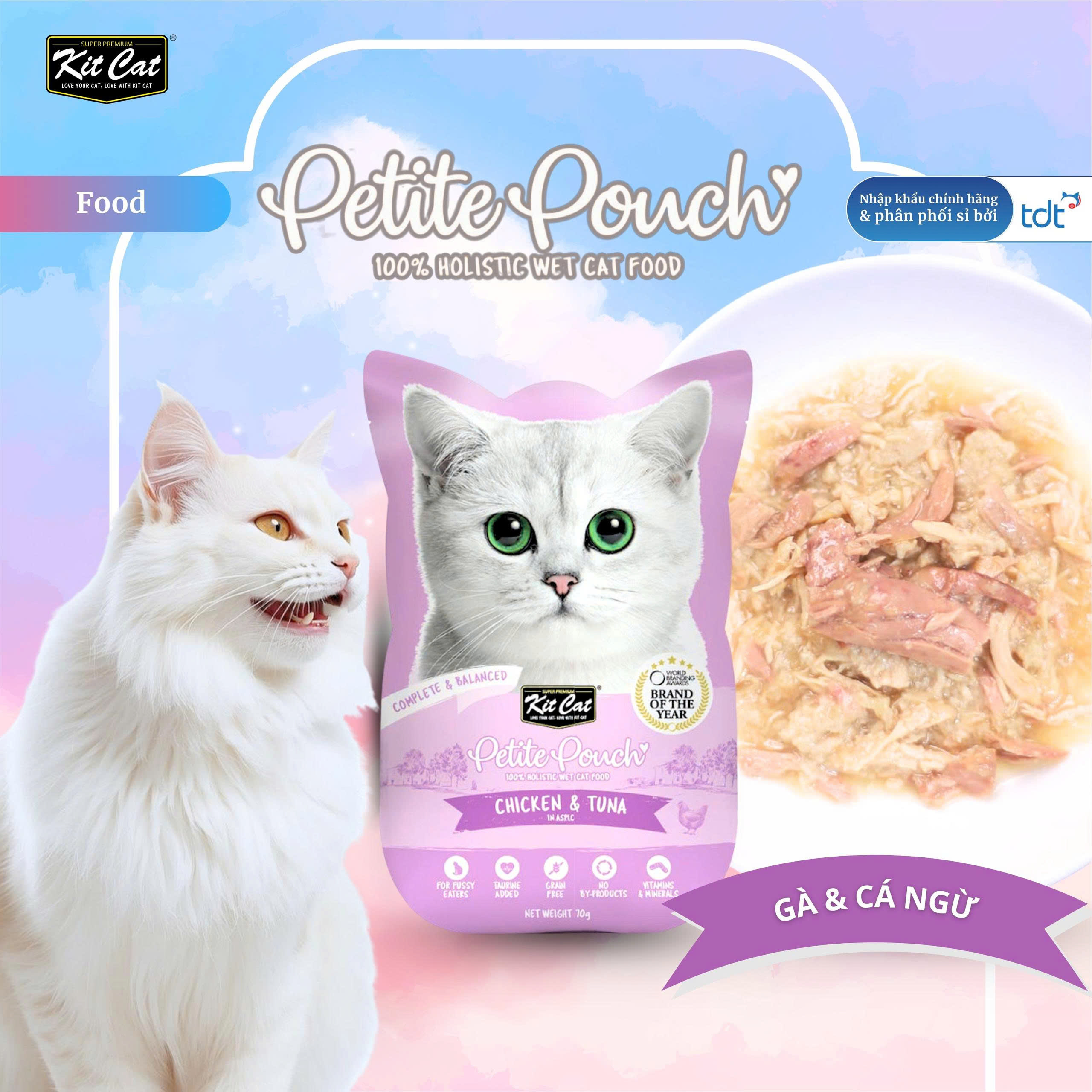Pate Kit Cat Petite Pouch vị gà và cá ngừ 70g - Tím
