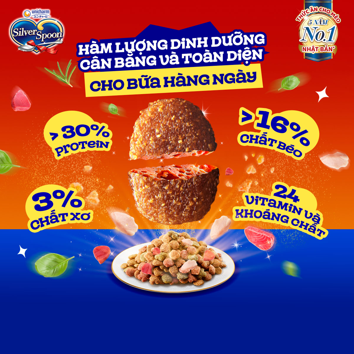 Thức ăn hạt cho mèo giảm nôn trớ SilverSpoon vị Cá Ngừ 800g