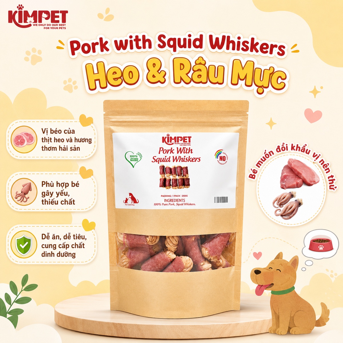 Jerky heo cuộn Kim Pet 50g