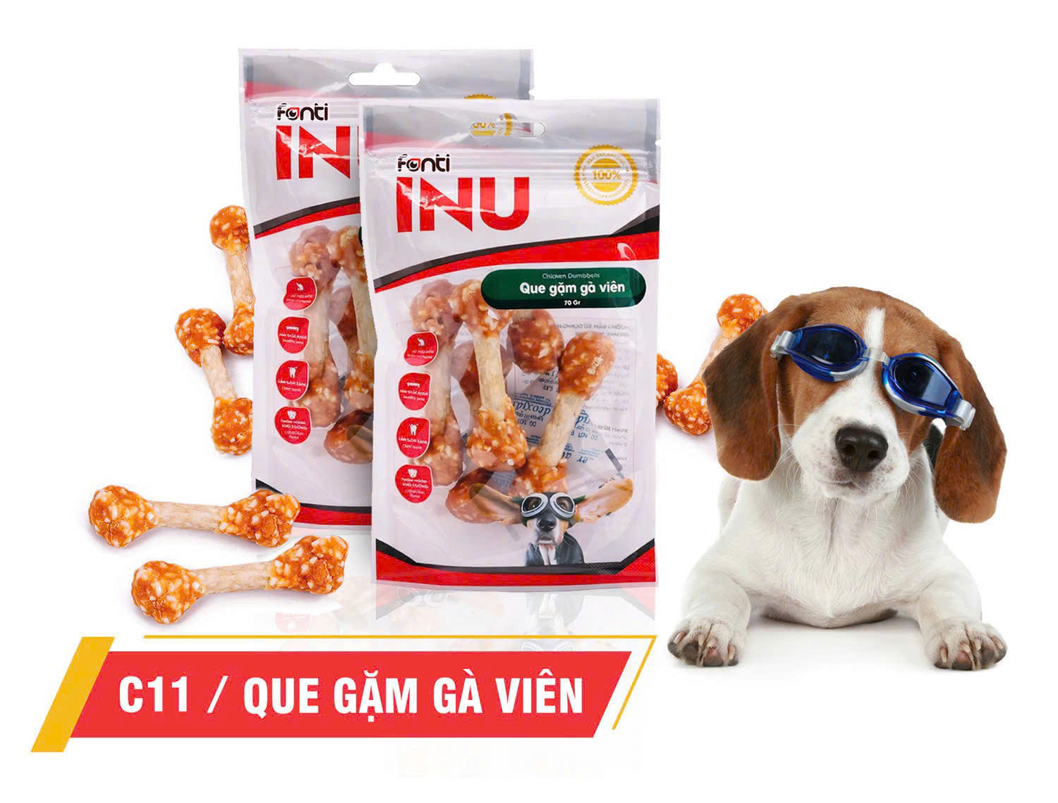 Que gặm gà viên Fonti Inu 60g