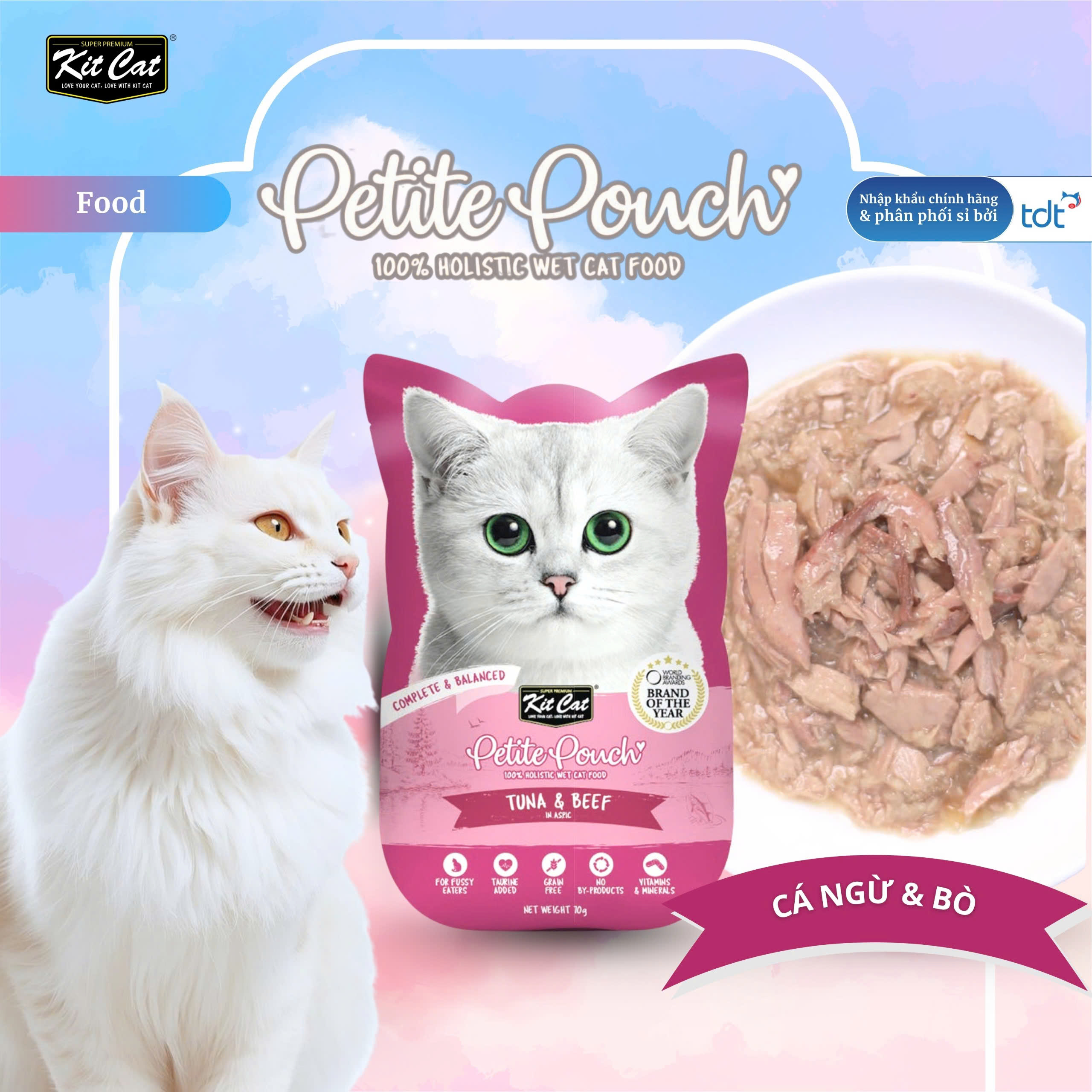 Pate Kit Cat Petite Pouch vị cá ngừ và thịt bò 70g - Hồng Đậm