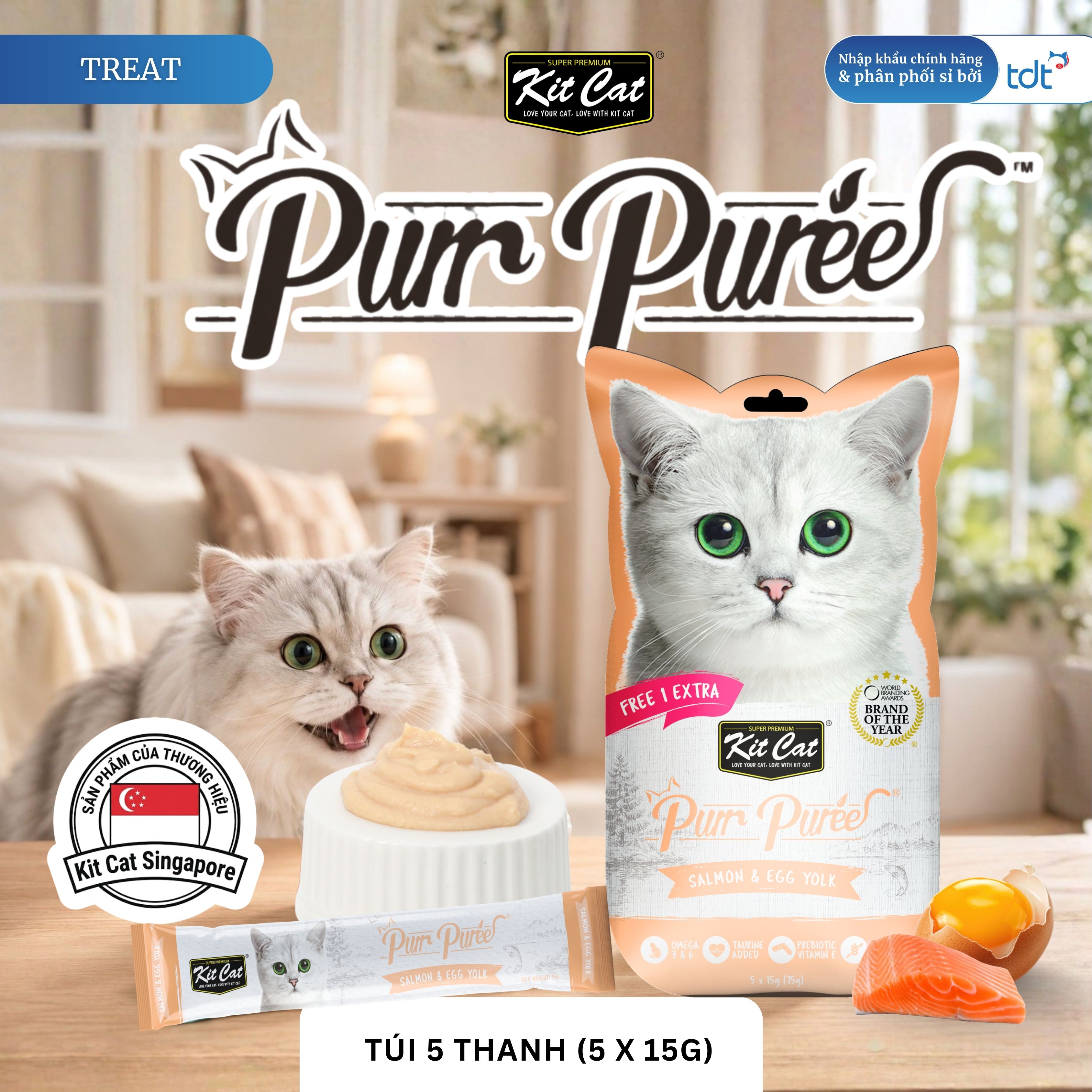 SỐT THƯỞNG KIT CAT PURR PUREE CÁ HỒI & LÒNG ĐỎ TRỨNG 75G - NÂU
