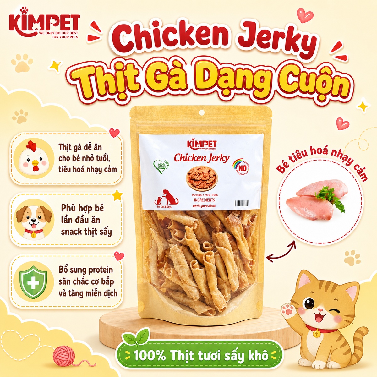 Jerky gà (chó nhỏ) Kim Pet 50g