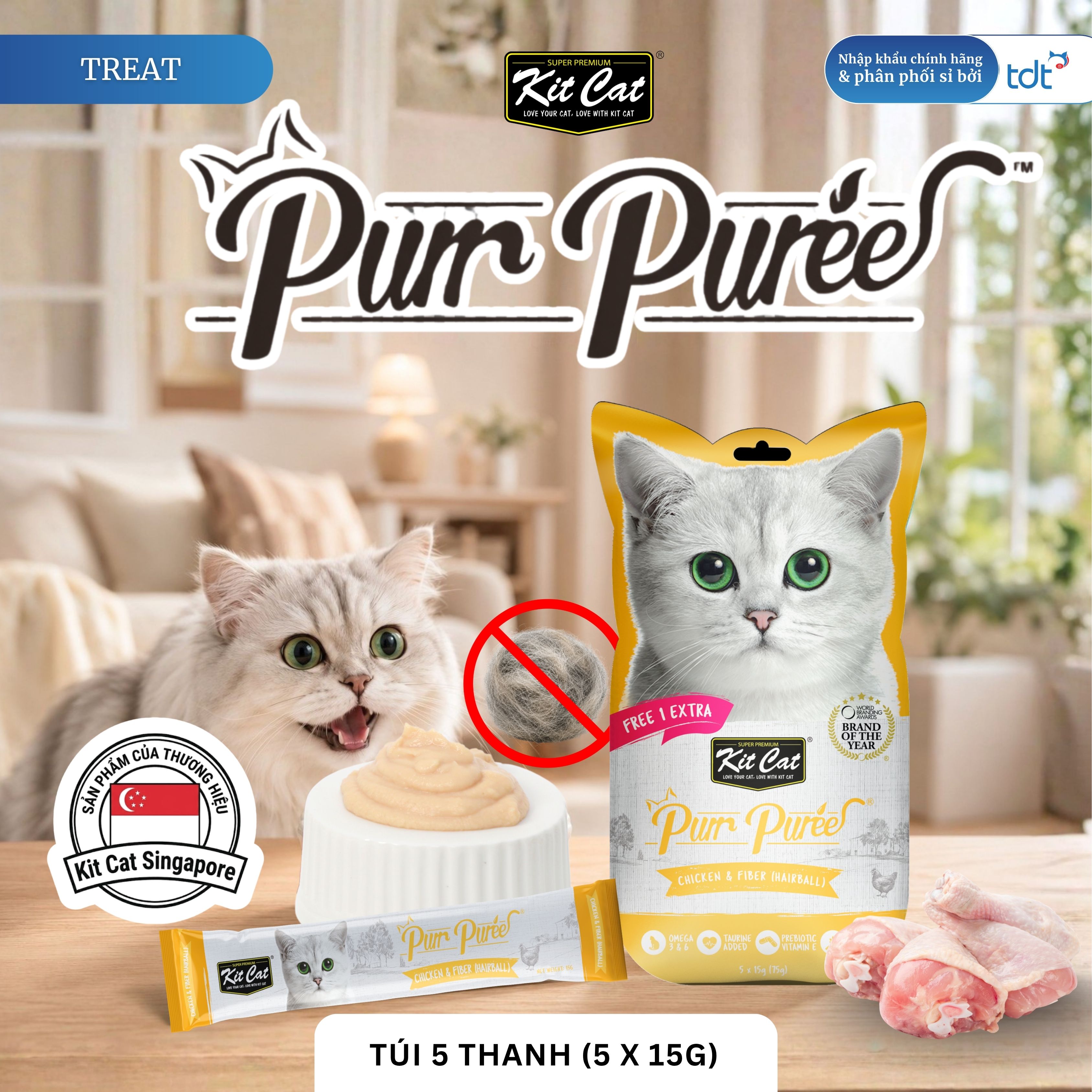 SỐT THƯỞNG KIT CAT PURR PUREE GÀ & NGỪA BÚI LÔNG 75G - VÀNG