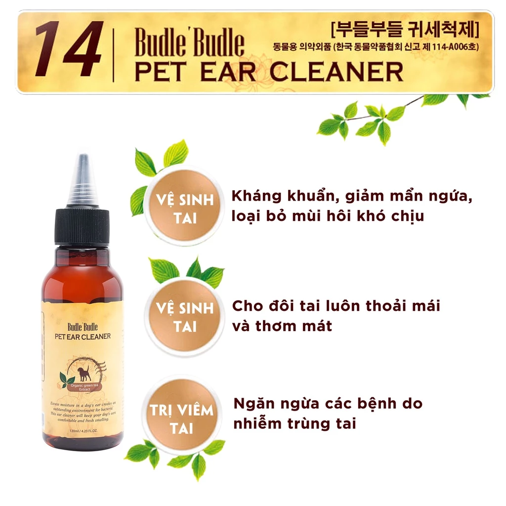 Dung dịch vệ sinh tai cho chó Budle'Budle 120ml