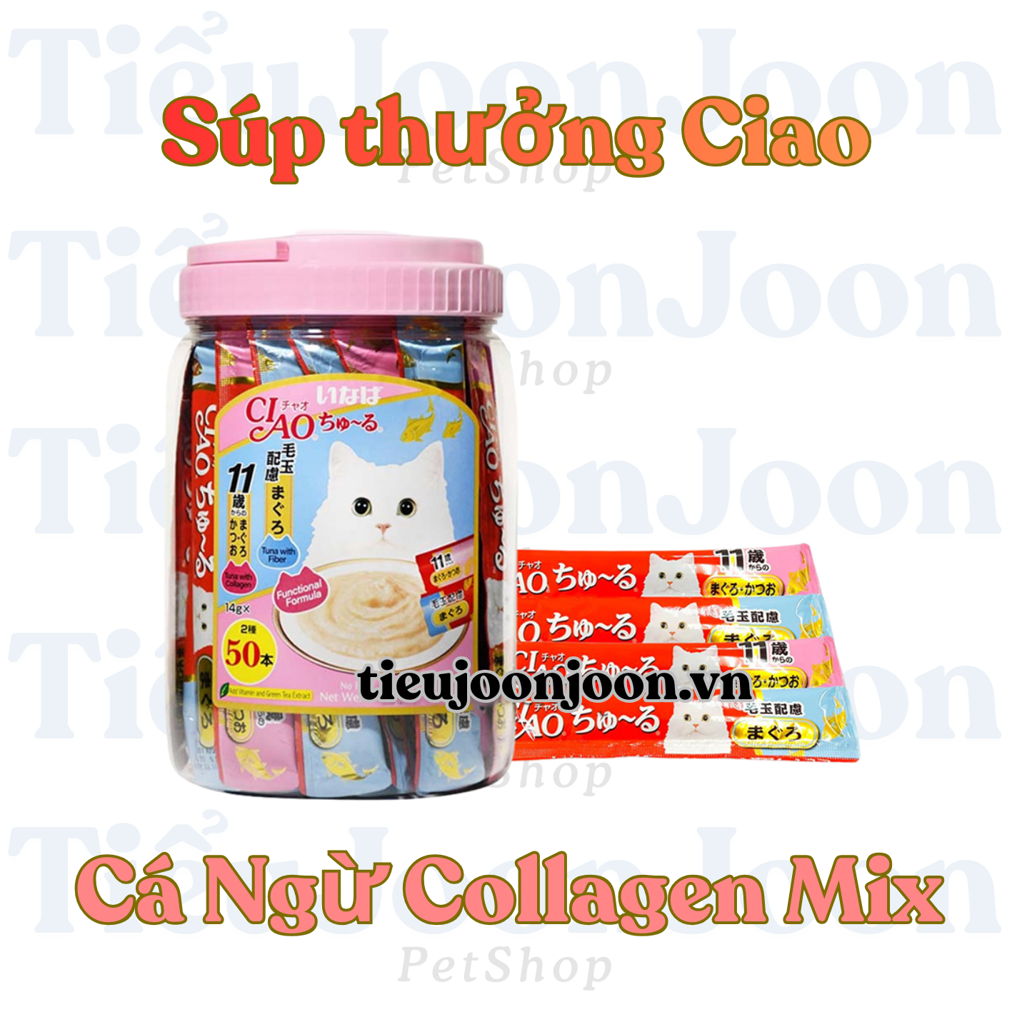 Súp thưởng mèo INABA CIAO Churu Cá Ngừ Mix Collagen & Chất Xơ 2 Vị