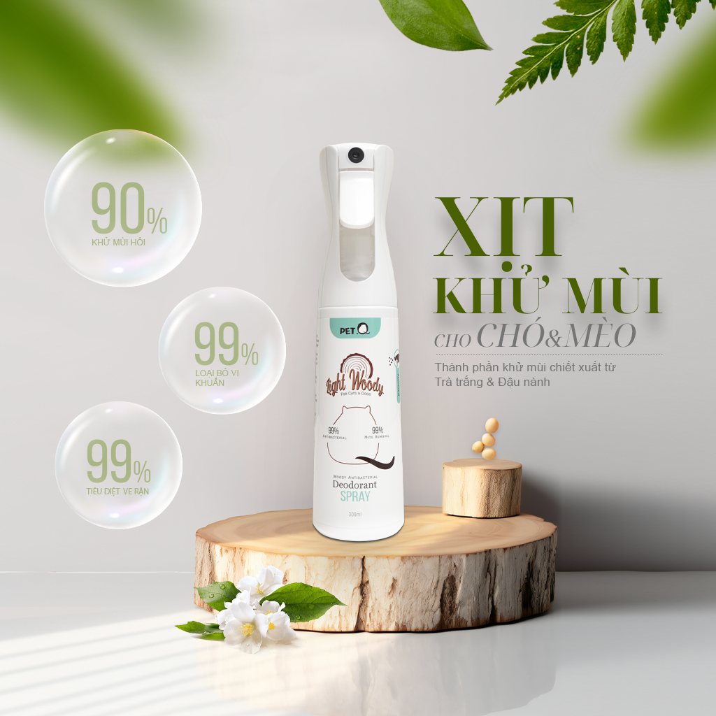 Bình xịt khử mùi diệt khuẩn dành cho thú cưng PetQ - Hương Gỗ 300ml (Lõi thay)