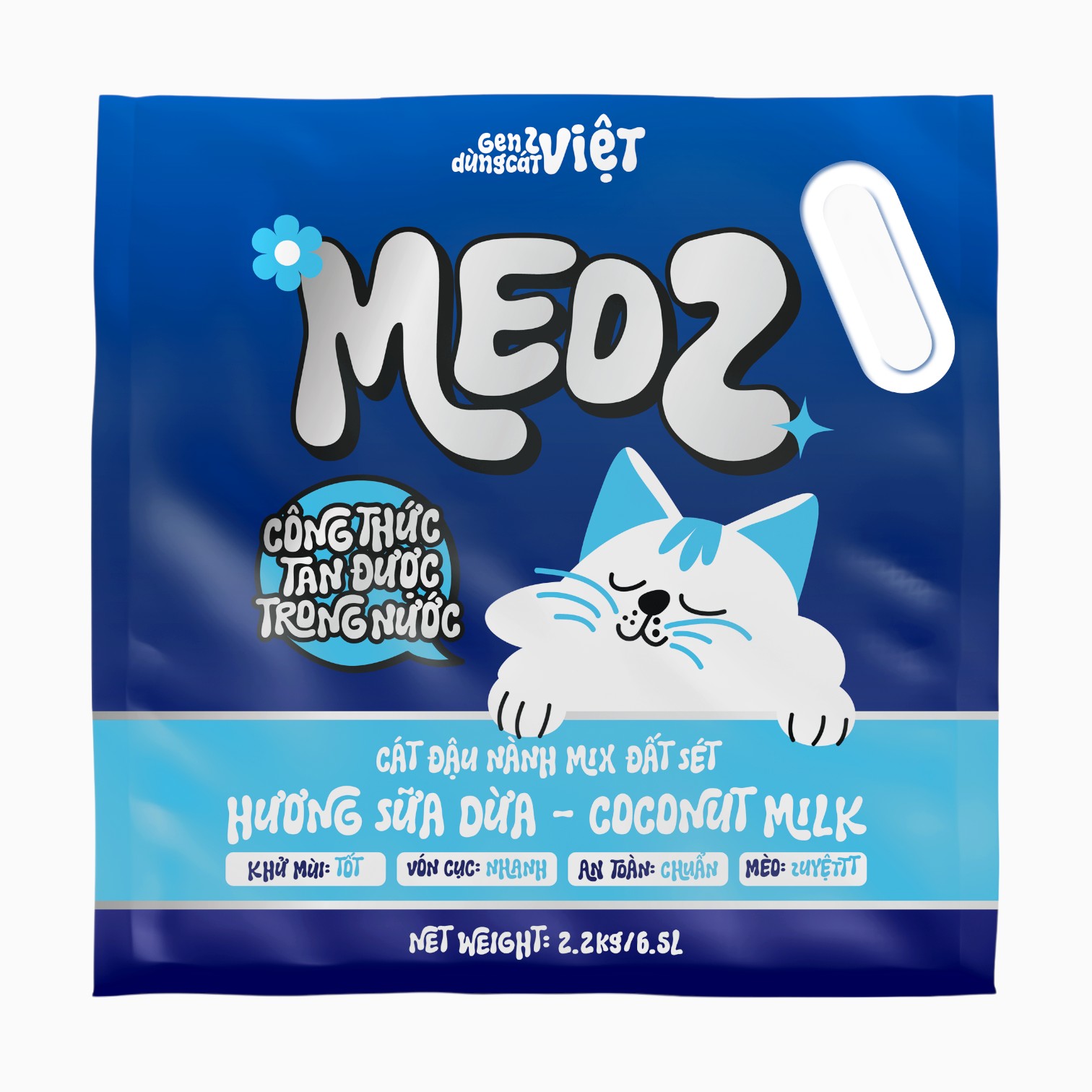 Cát Đậu Nành Mix Đất Sét MeoZ Cho Mèo Hương Sữa Dừa 6.5L