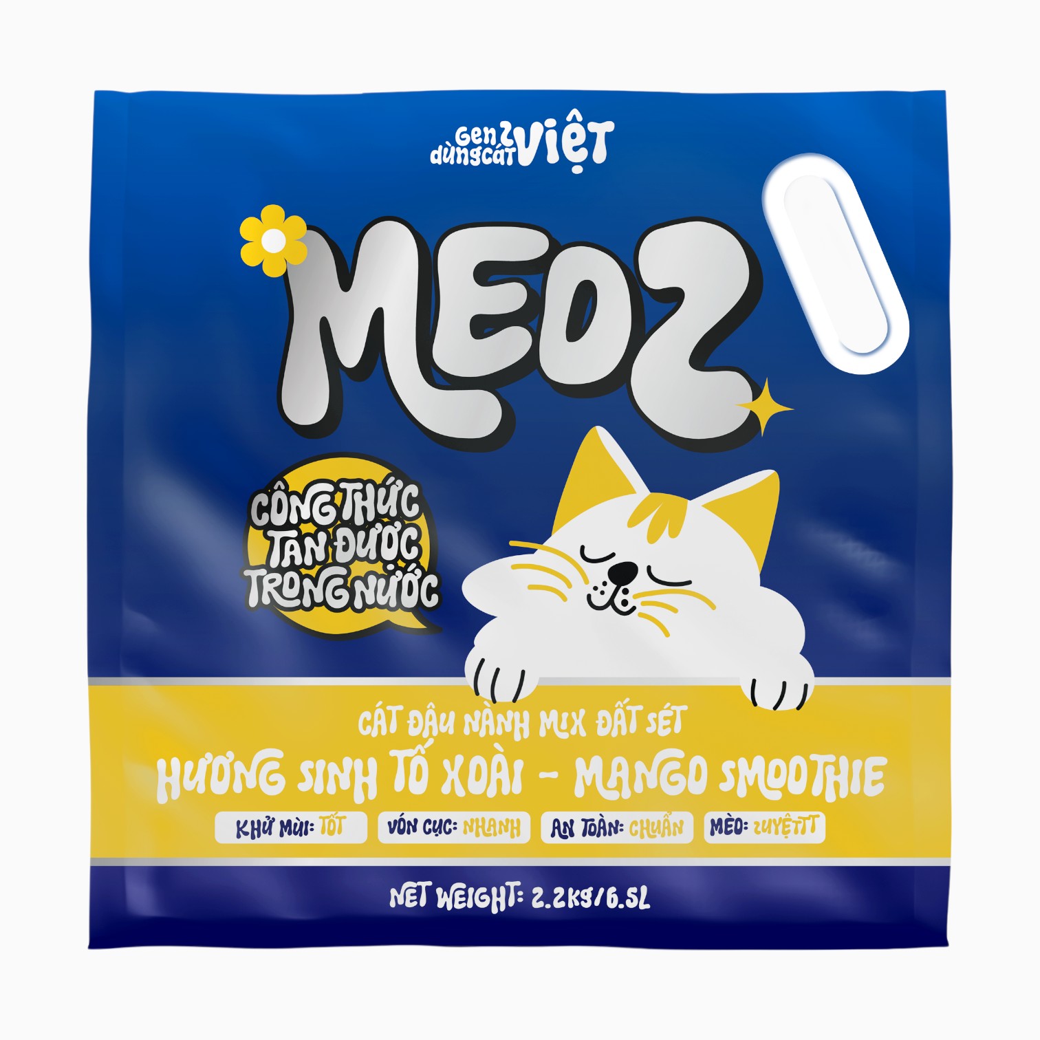 Cát Đậu Nành Mix Đất Sét MeoZ Cho Mèo Hương Sinh Tố Xoài 6.5L