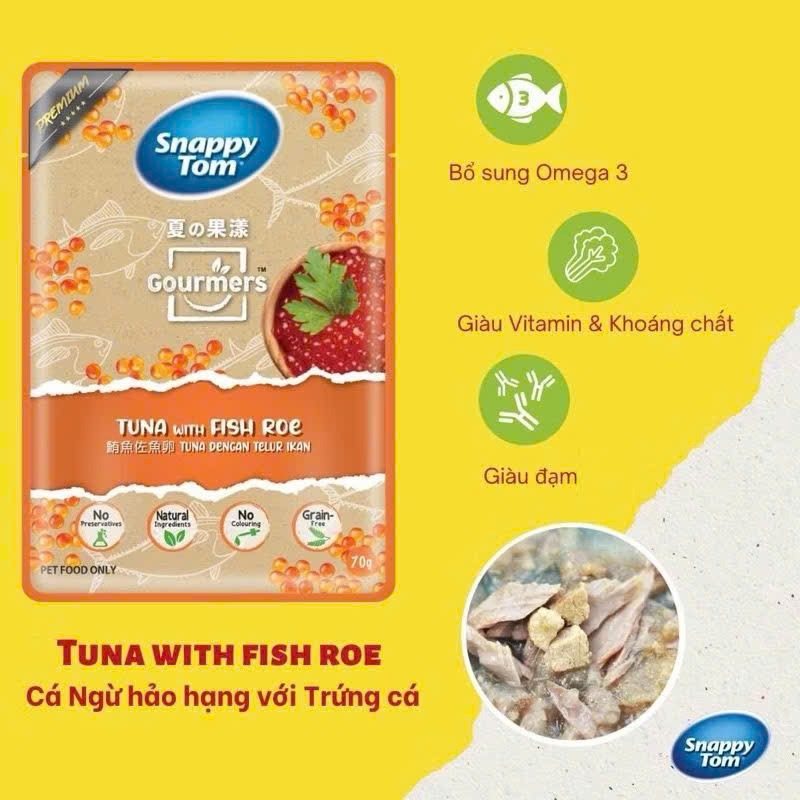 Pate Snappy Tom Gourmers vị Cá ngừ & trứng cá 70g