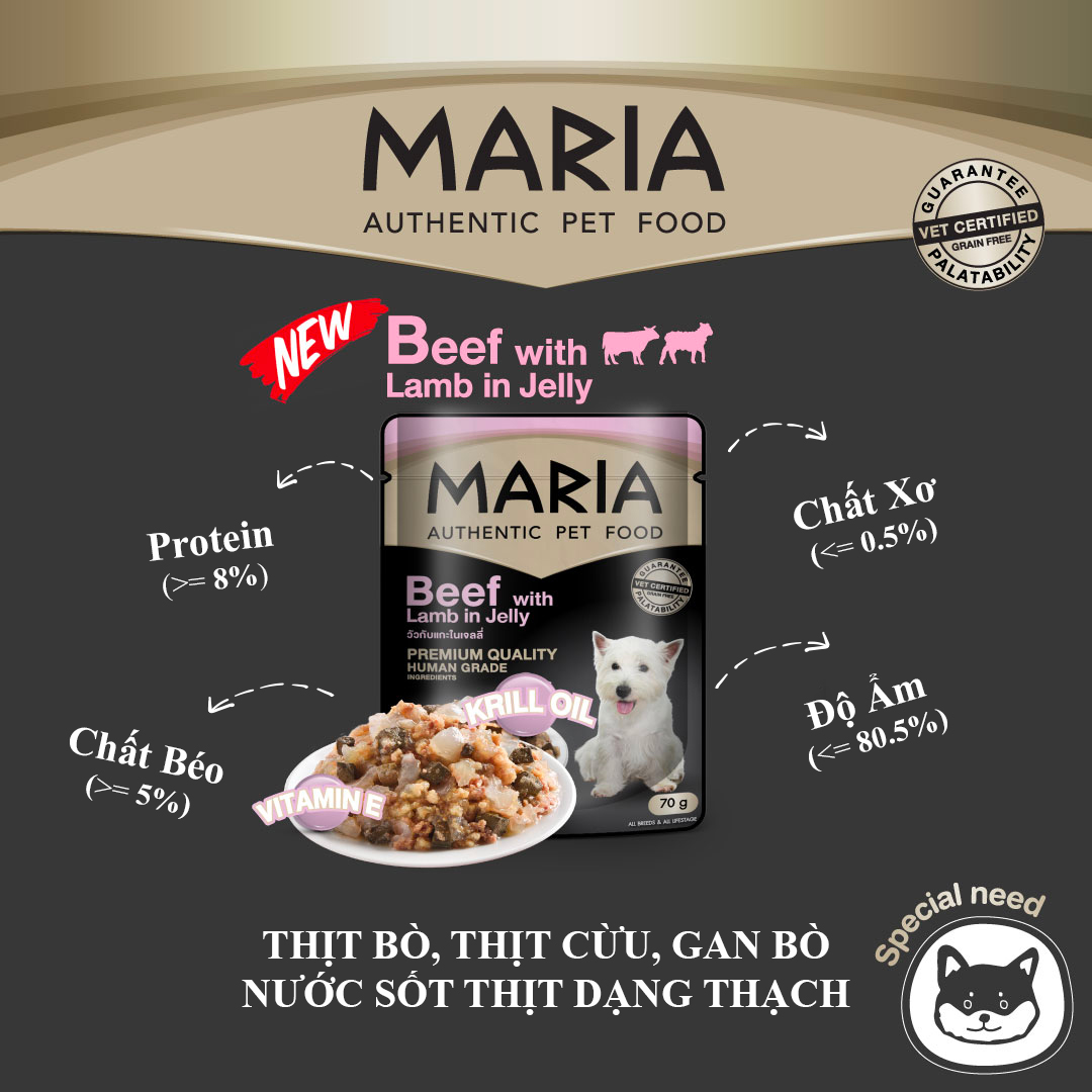 Pate chó Maria vị Bò và Thịt Cừu dạng thạch 70g