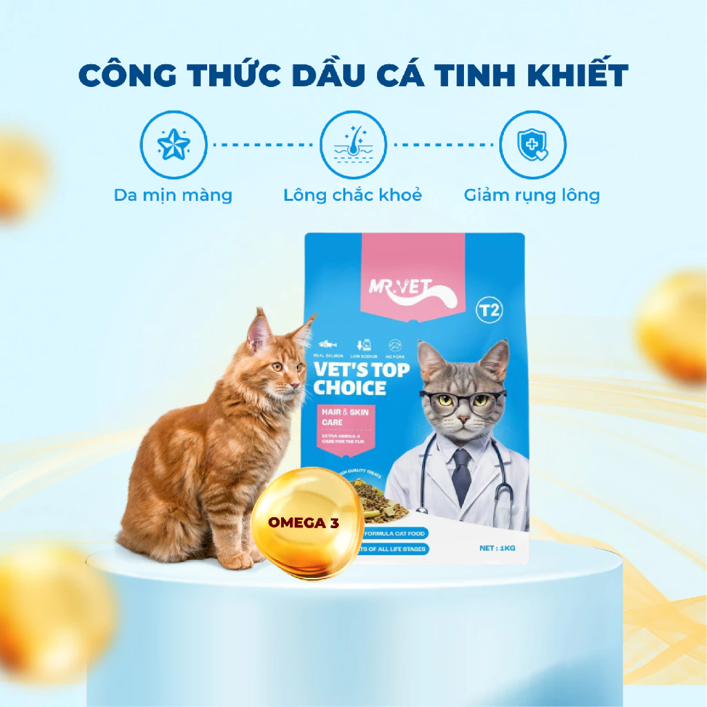 Thức ăn hạt cho mèo mọi lứa tuổi MR.VET T2 vị Gà và Cá Hồi 10kg