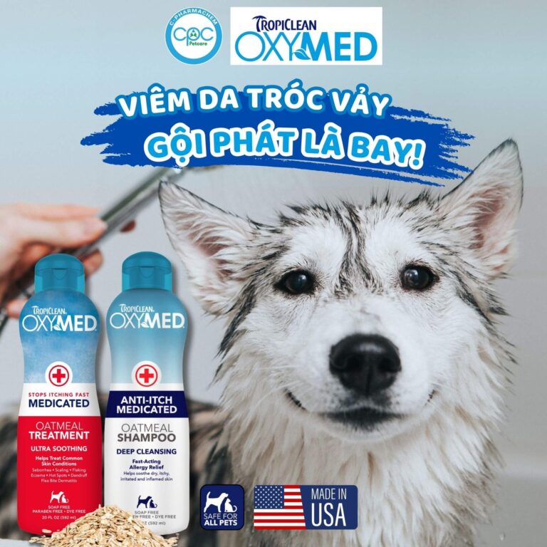 Dầu tắm trị viêm da cho chó mèo TropiClean Oxymed – 300ml