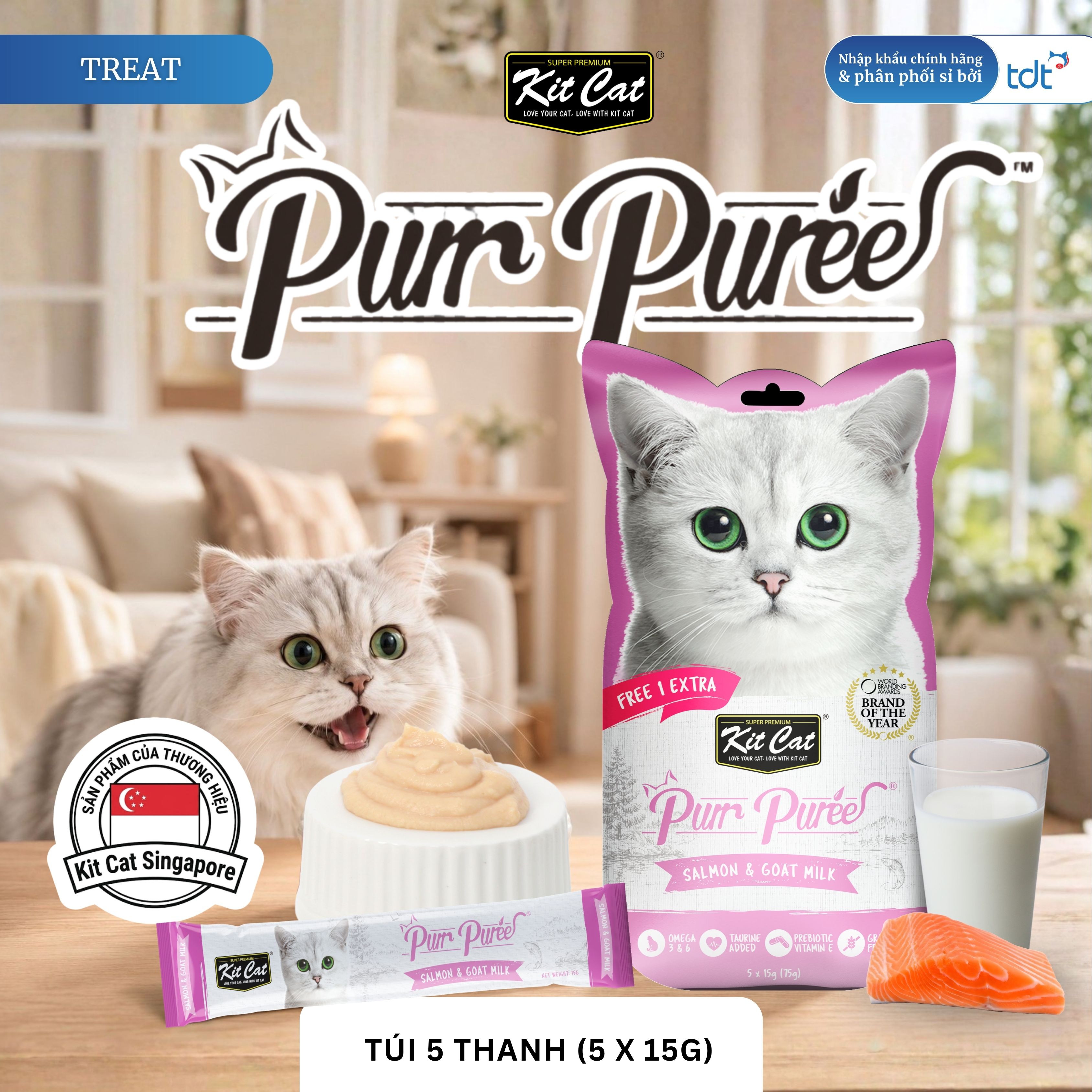 SỐT THƯỞNG KIT CAT PURR PUREE CÁ HỒI & SỮA DÊ 75G - TÍM