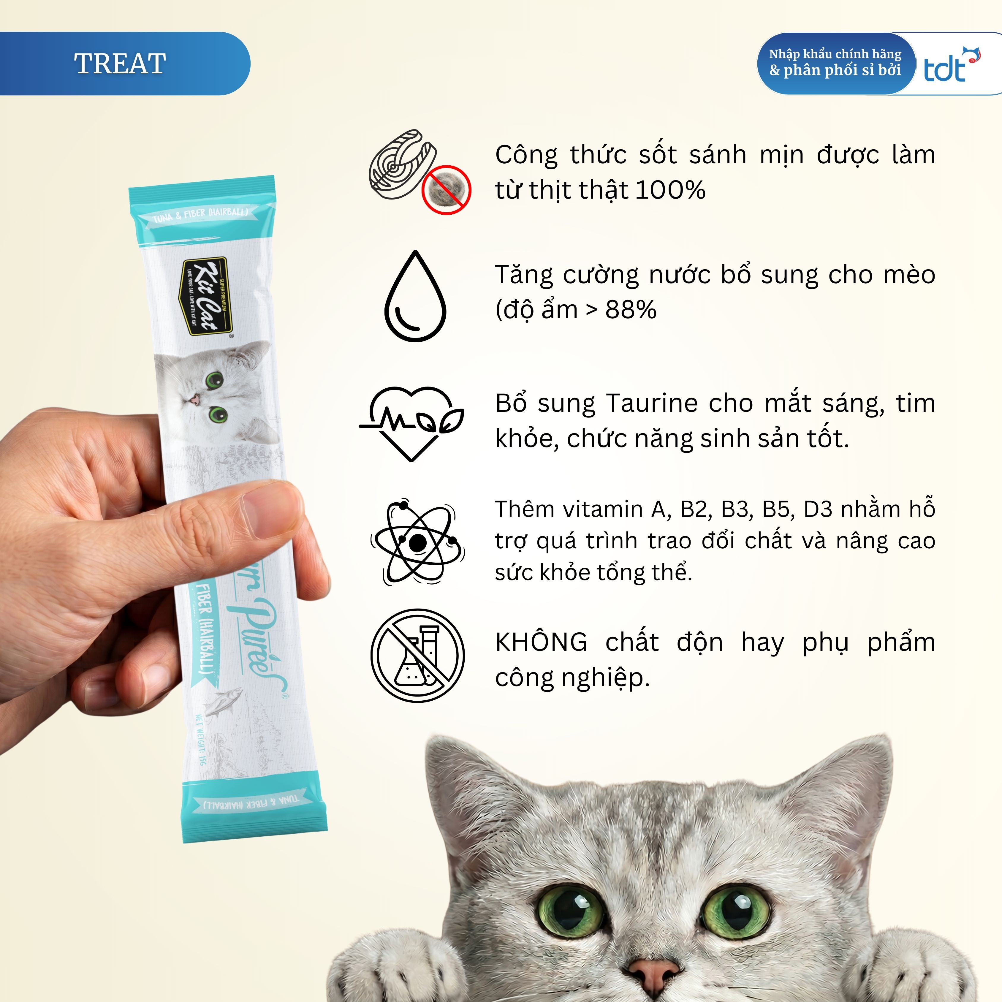 SỐT THƯỞNG KIT CAT PURR PUREE CÁ NGỪ & NGỪA BÚI LÔNG 75G - XANH NGỌC
