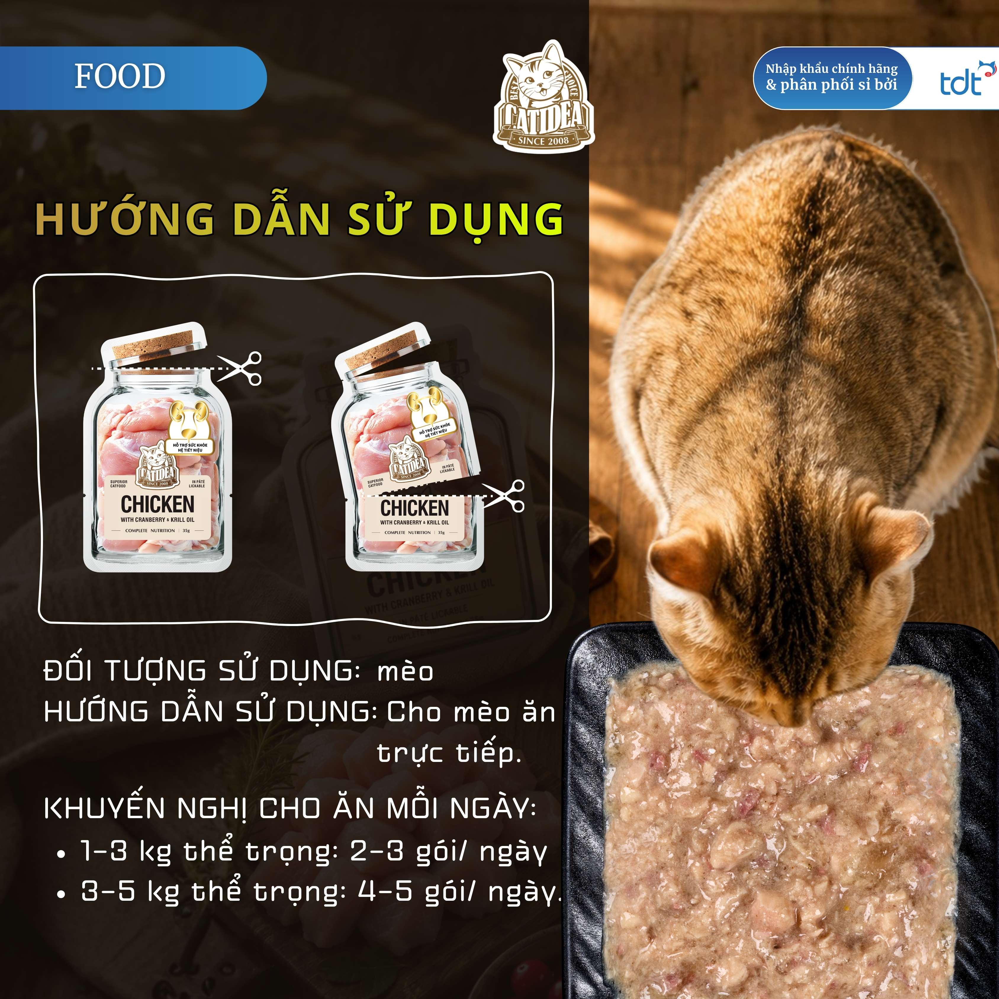 PATE GÓI CATIDEA 35G_THỊT GÀ + NAM VIỆT QUẤT + DẦU NHUYỄN THỂ