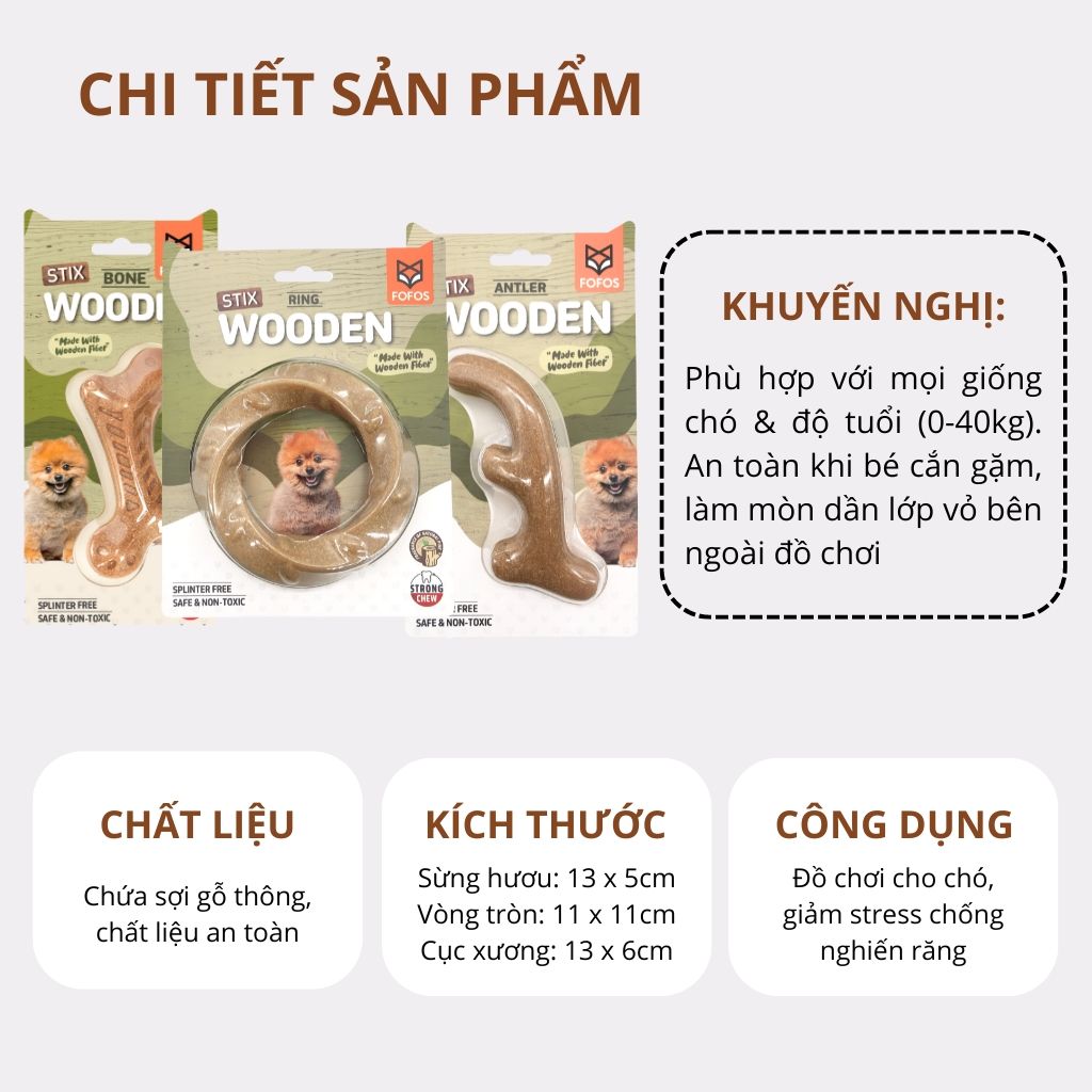 Đồ chơi cắn gặm cho chó hình vòng tròn gỗ FOFOS