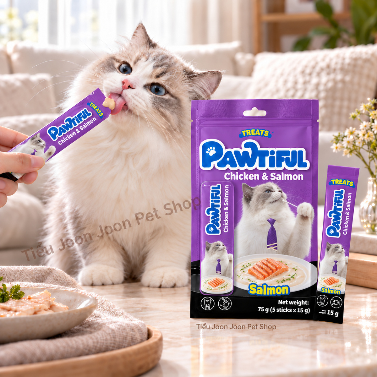 Súp thưởng Pawtiful cho mèo vị Gà & Cá hồi