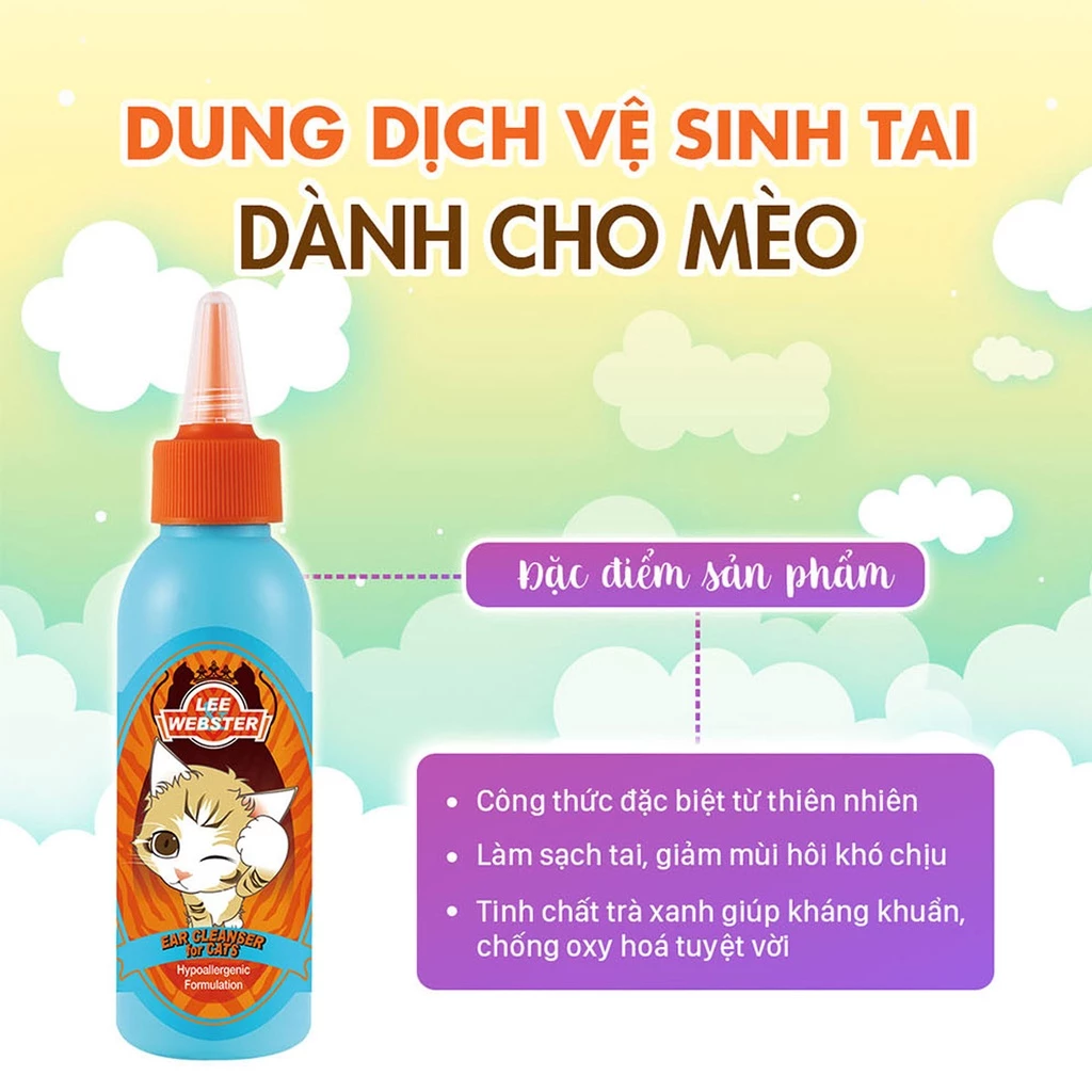 Dung dịch vệ sinh tai cho mèo Lee&Webster 130ml