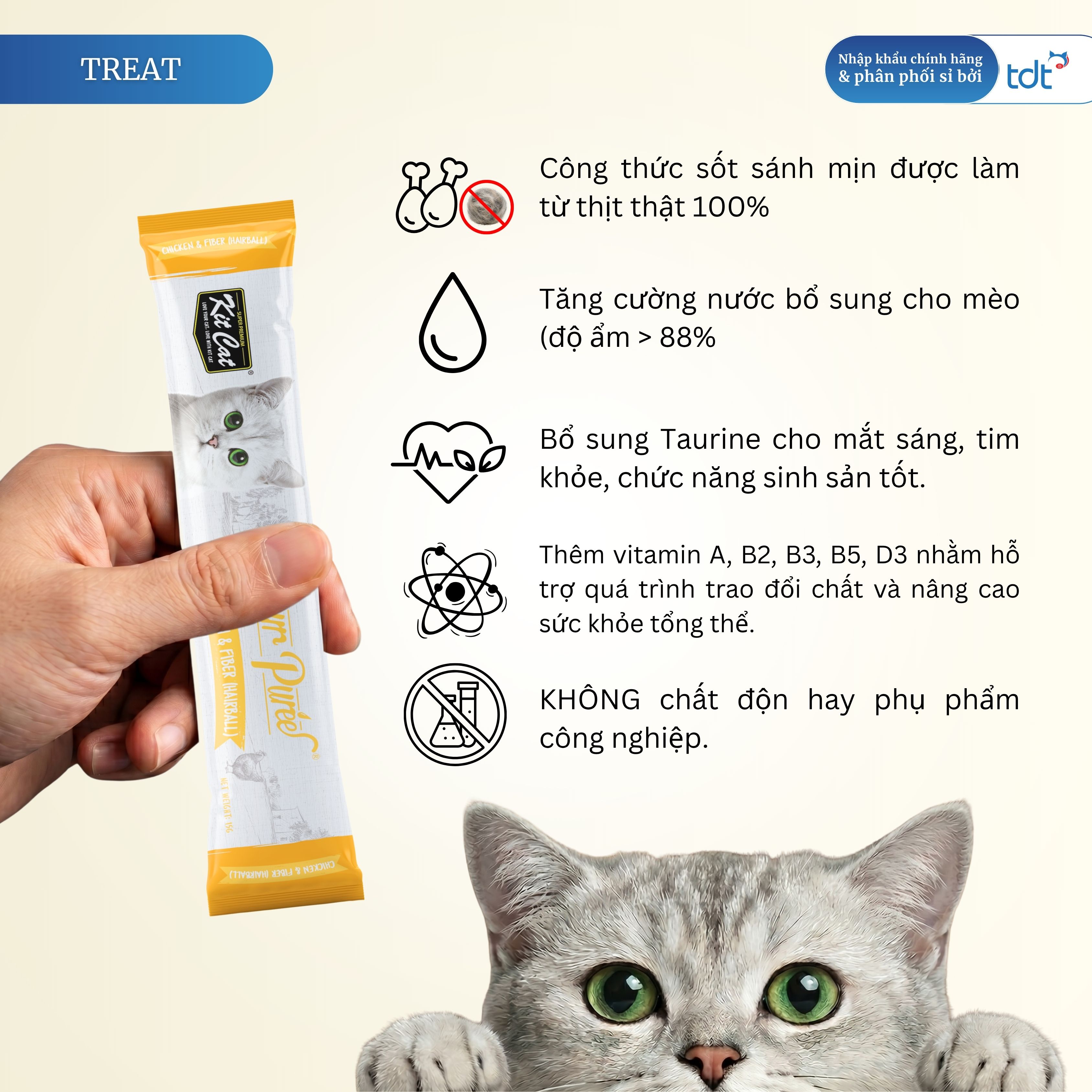 SỐT THƯỞNG KIT CAT PURR PUREE GÀ & NGỪA BÚI LÔNG 75G - VÀNG