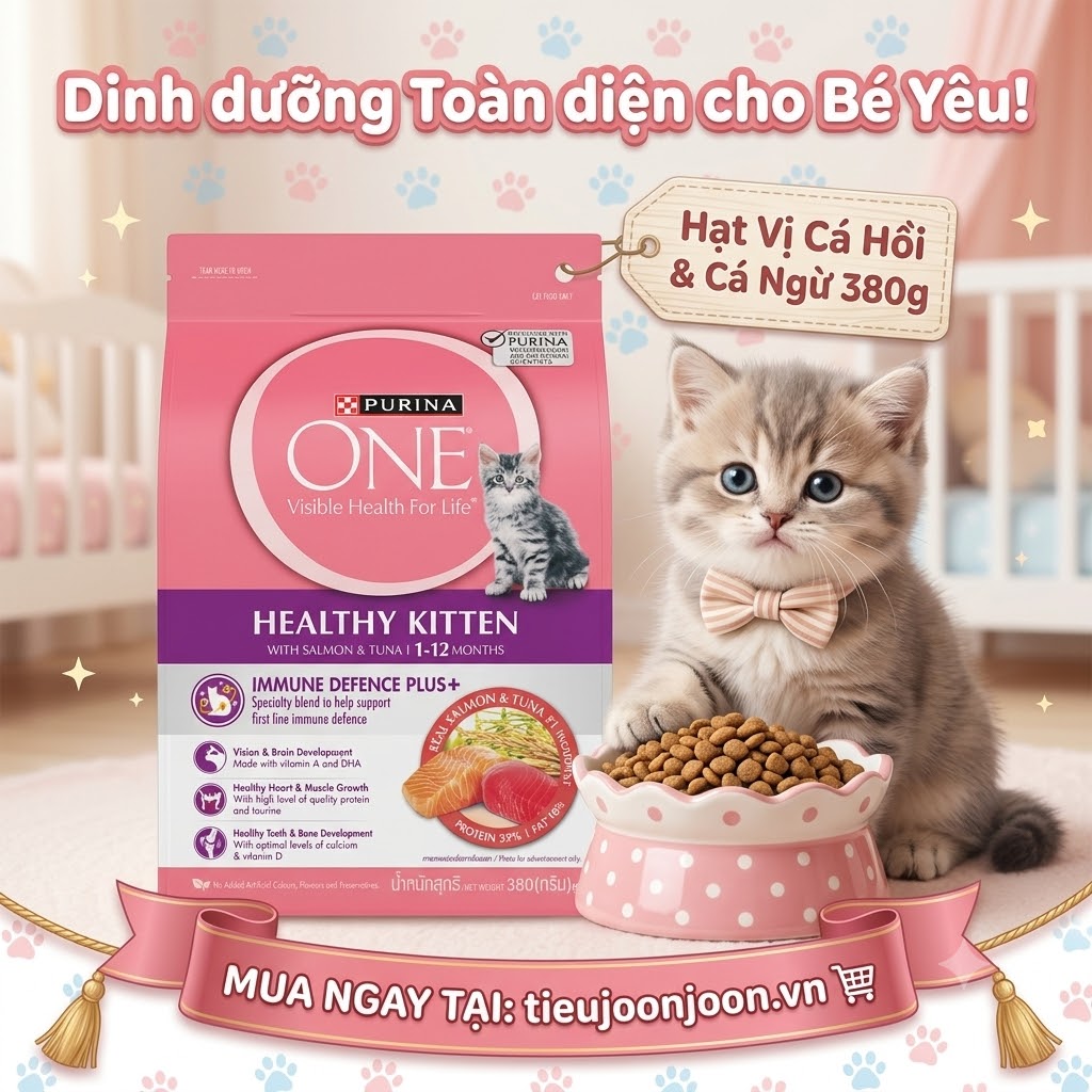 Hạt Cho Mèo Con Purina ONE Healthy Kitten Vị Cá Hồi & Cá Ngừ 380g
