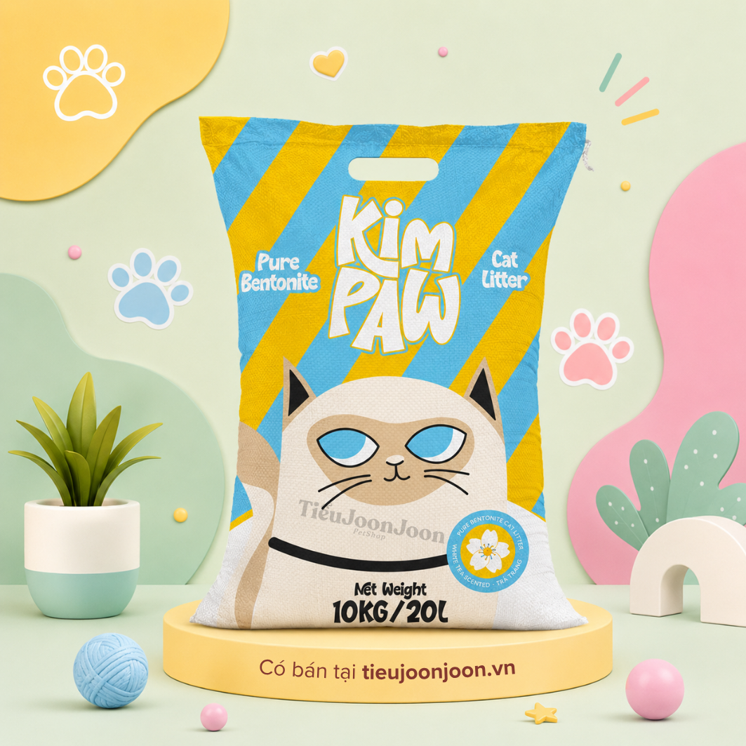 Cát đất sét tự nhiên vệ sinh cho mèo KimPaw hương Trà Trắng 20L/10kg