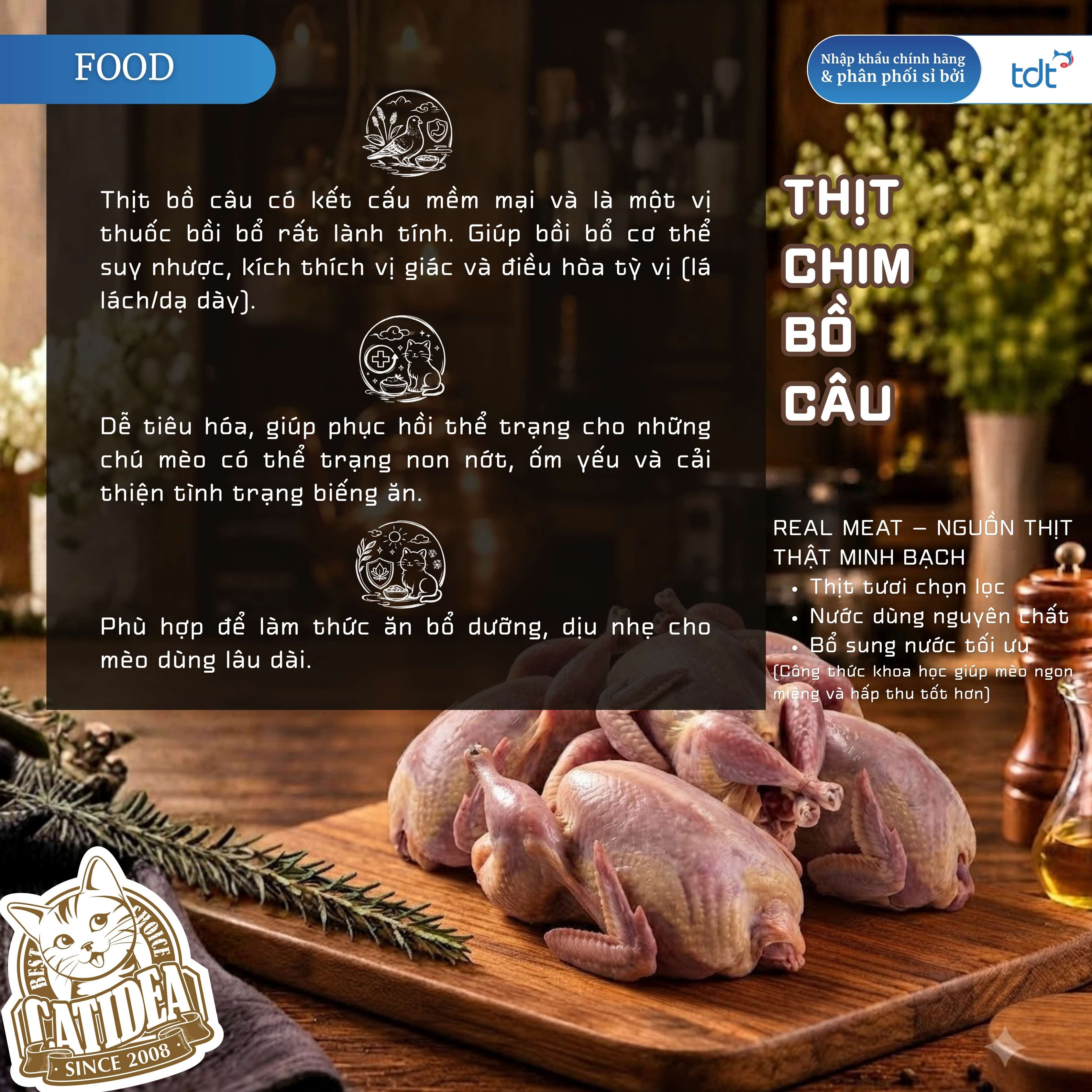 PATE GÓI CATIDEA 35G_THỊT BỒ CÂU + CỦ TỪ + DẦU NHUYỄN THỂ