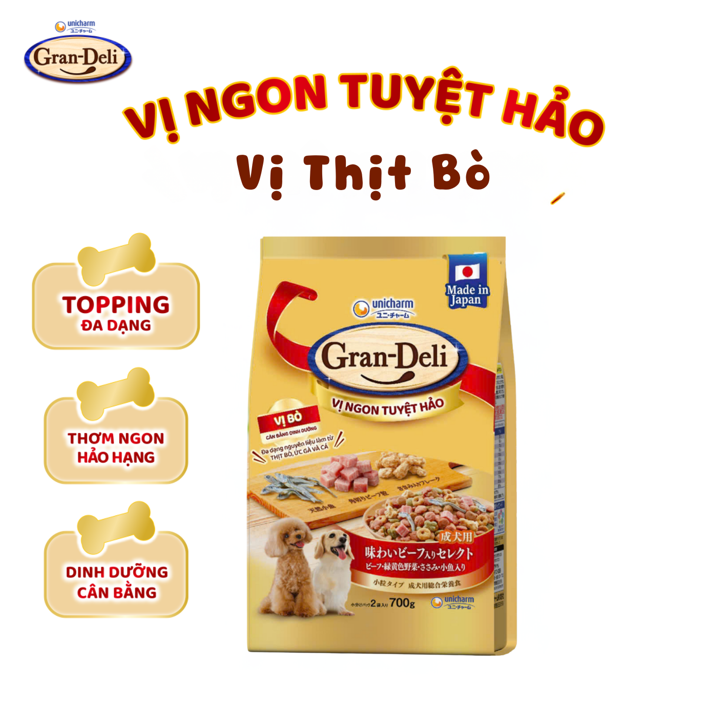 Thức ăn hạt khô cho chó trưởng thành Grand-Deli vị Bò 700g