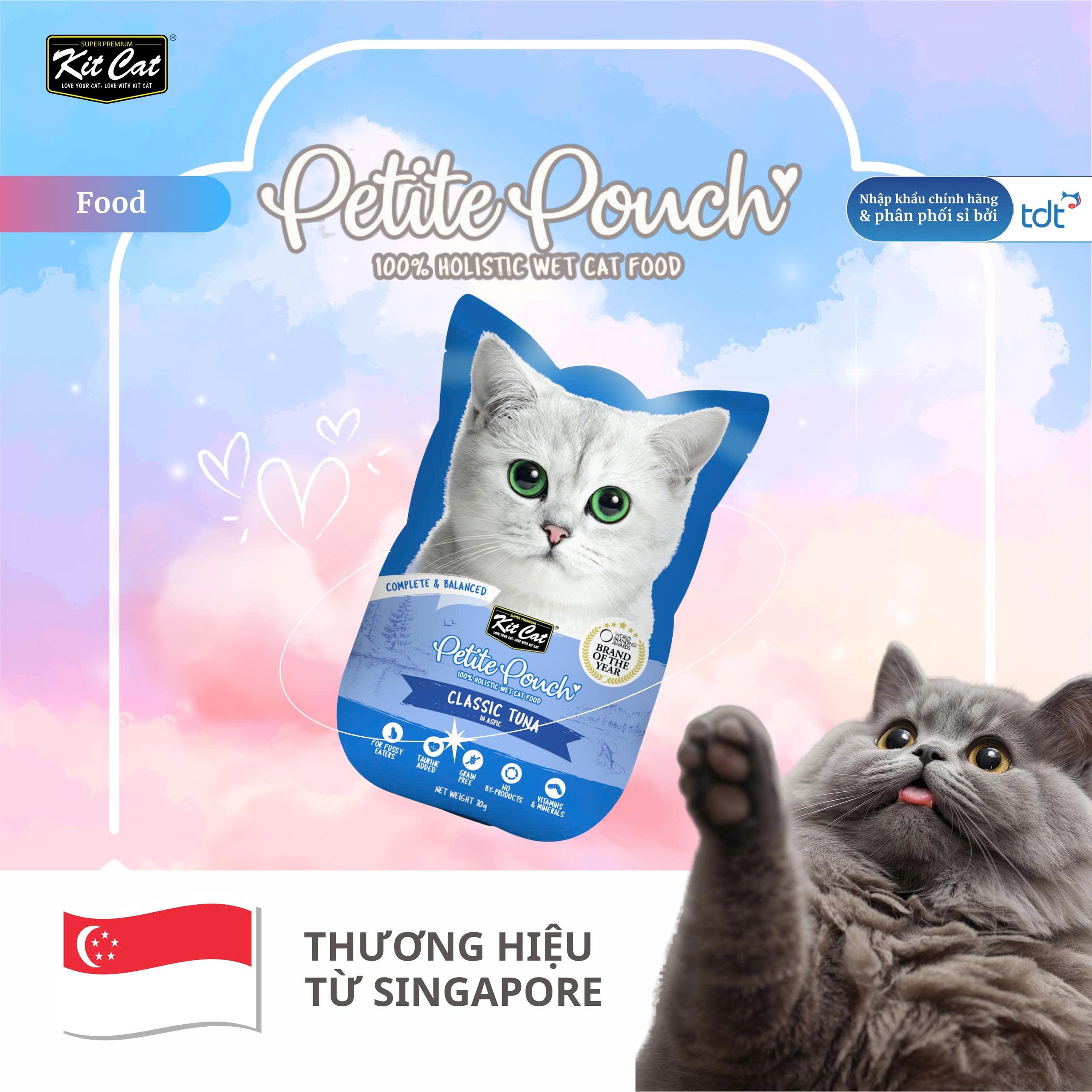 Pate Kit Cat Petite Pouch vị cá ngừ hầm 70g - Xanh Dương Đậm
