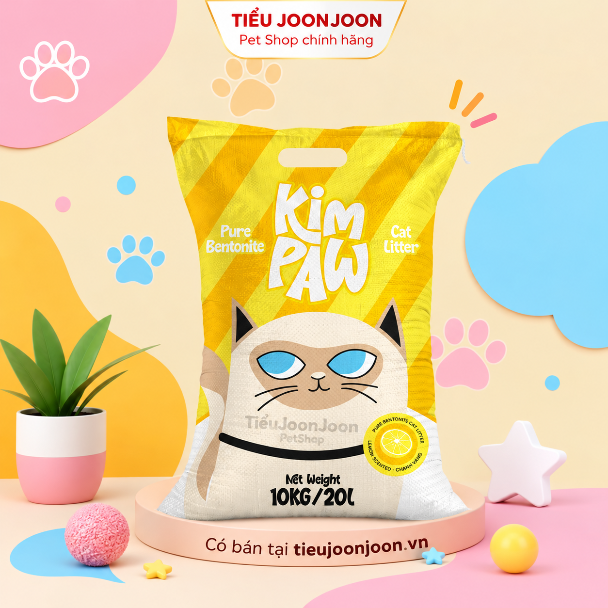 Cát đất sét tự nhiên vệ sinh cho mèo KimPaw hương Chanh 20L/10kg