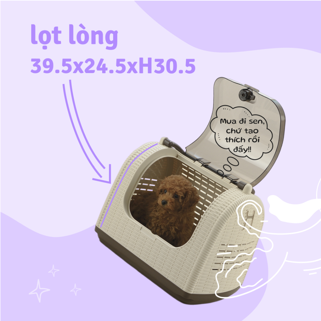 Lồng vận chuyển thú cưng RICHELL Nhật họa tiết mây đan (TRẮNG)