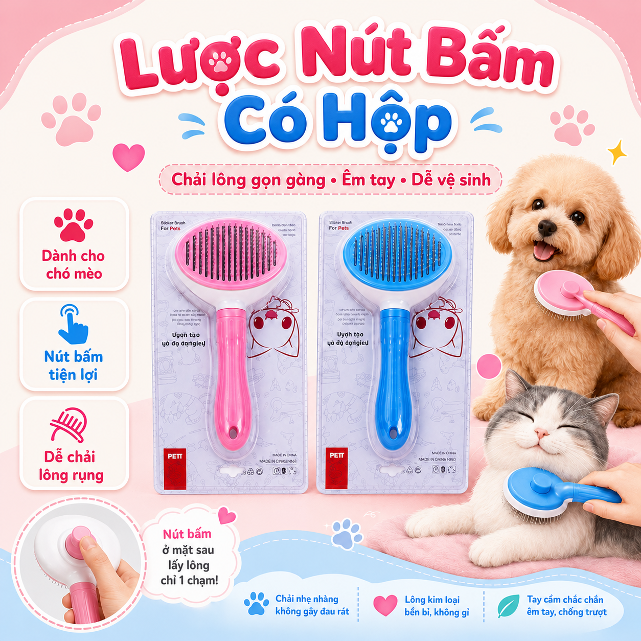 Lược lấy lông nút bấm có hộp
