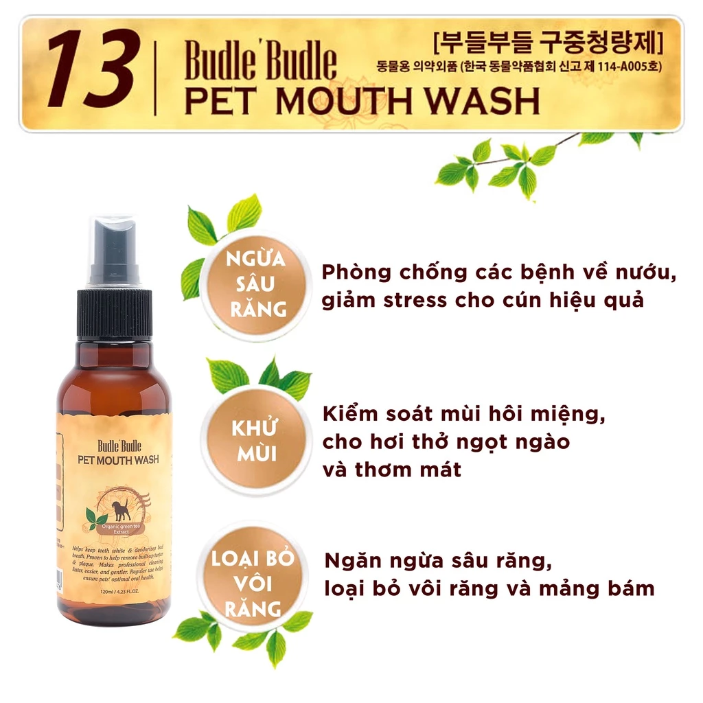 Xịt vệ sinh răng miệng cho chó Budle'Budle 120ml