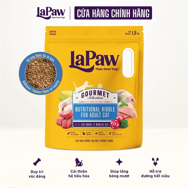 Thức ăn hạt dinh dưỡng hỗn hợp trộn guốc gà cho mèo trưởng thành LaPaw 1,5kg