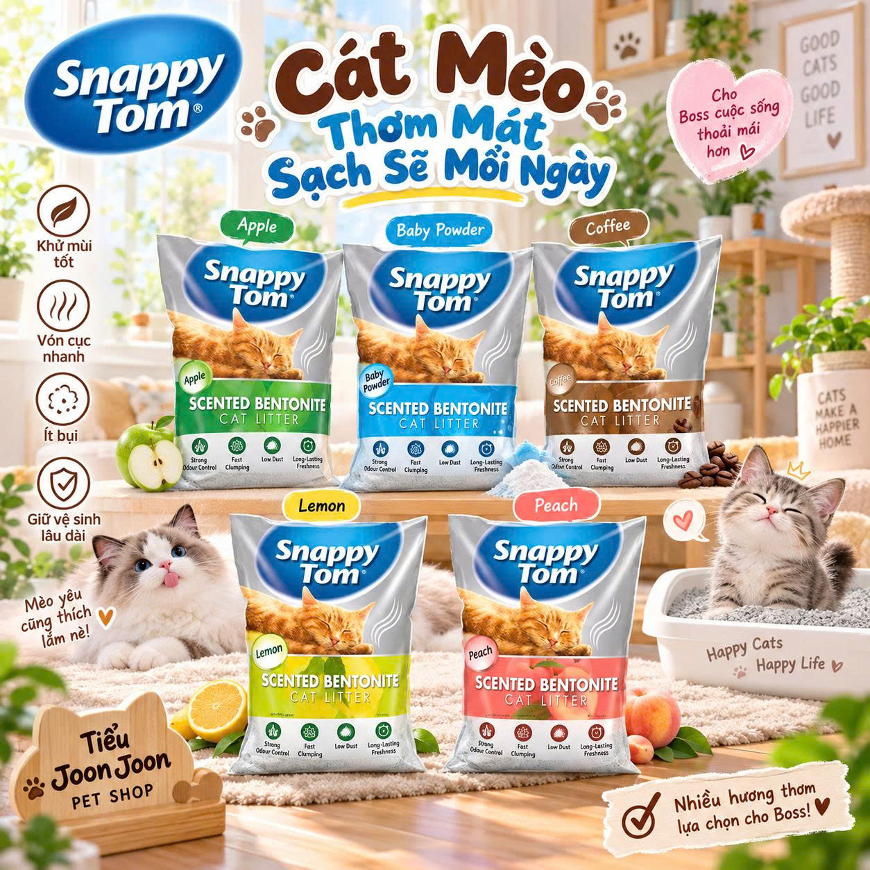 Cát vệ sinh Snappy Tom Cat Litter - All Scents 5L