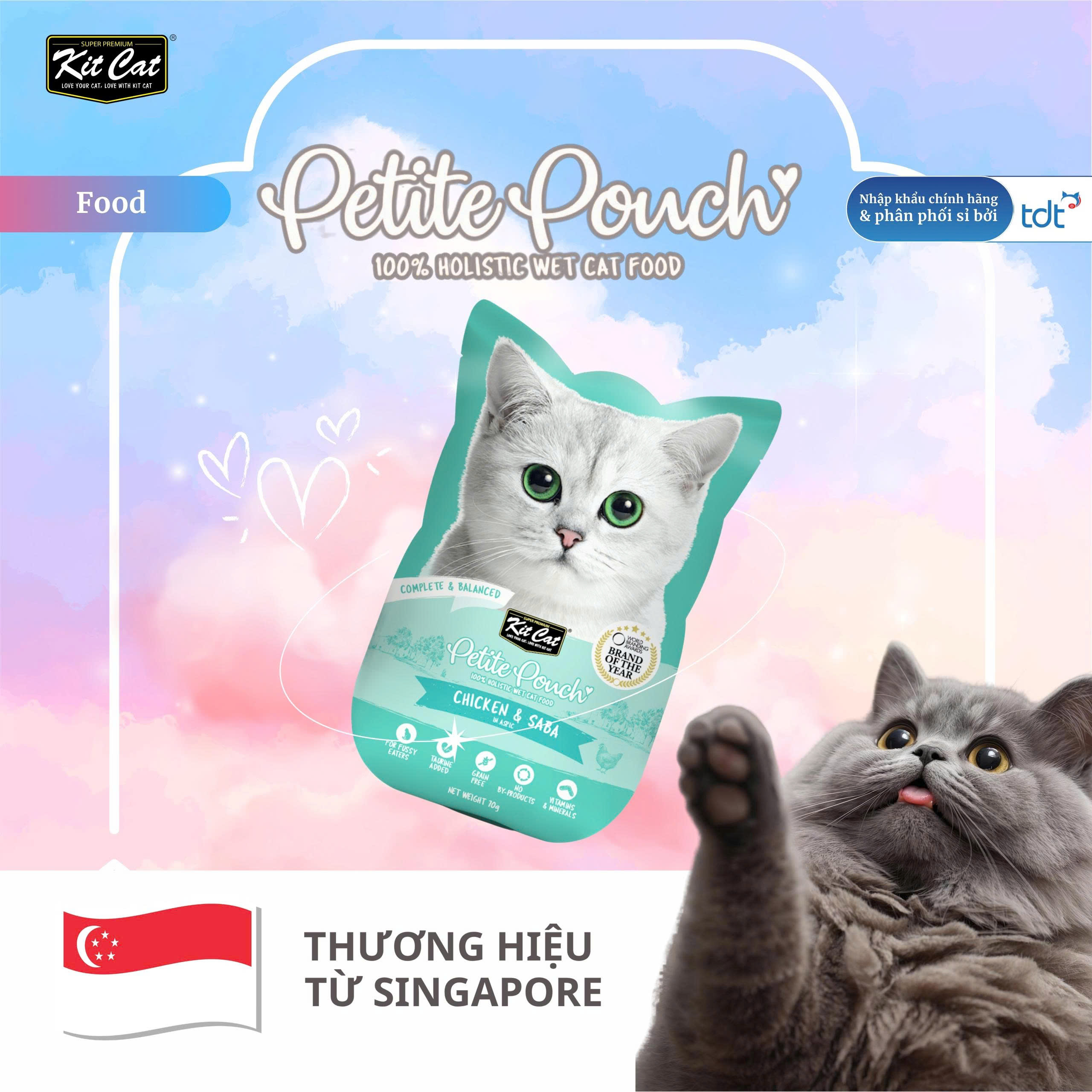 Pate Kit Cat Petite Pouch vị gà và cá saba 70g - Xanh Ngọc