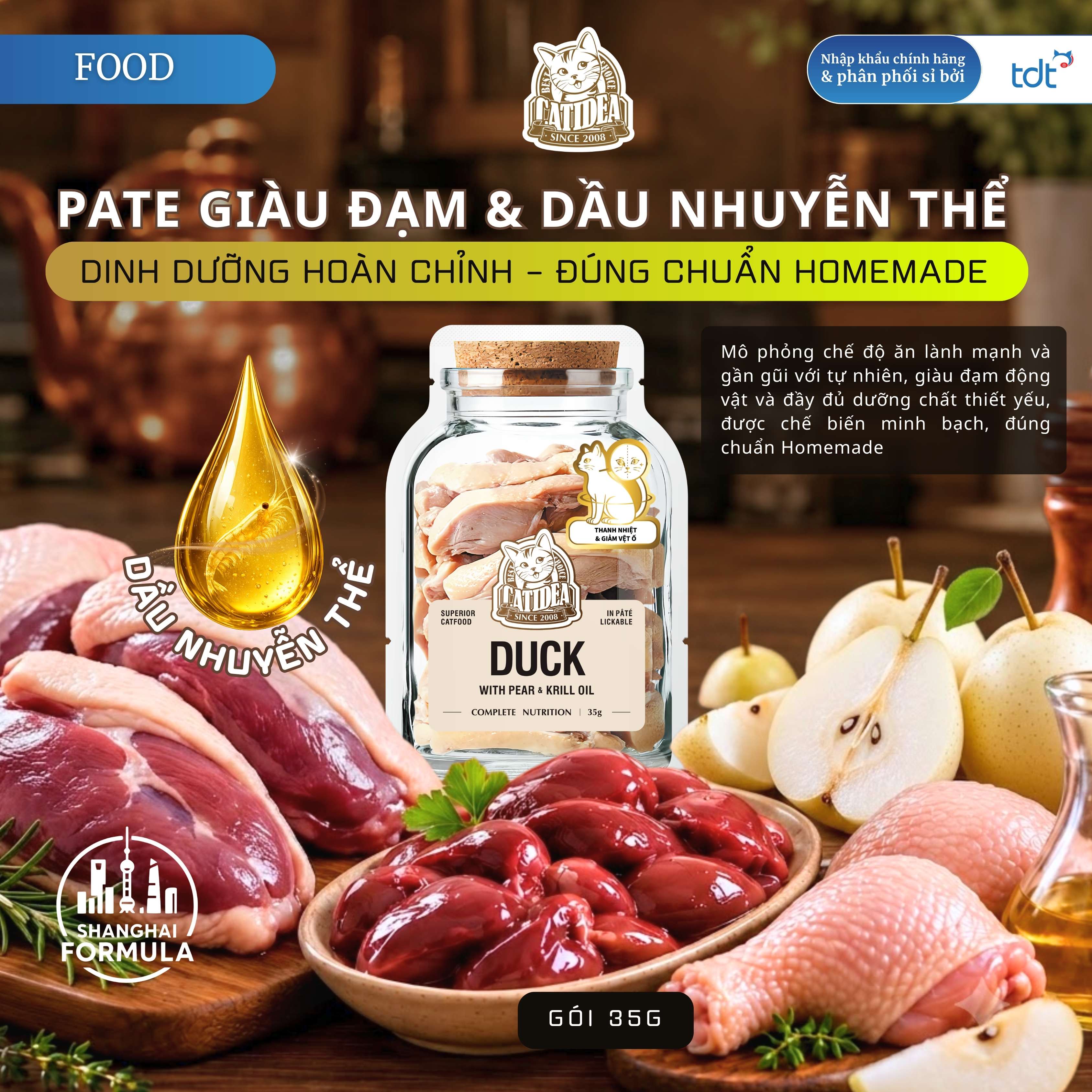 PATE GÓI CATIDEA 35G_THỊT VỊT + LÊ + DẦU NHUYỄN THỂ